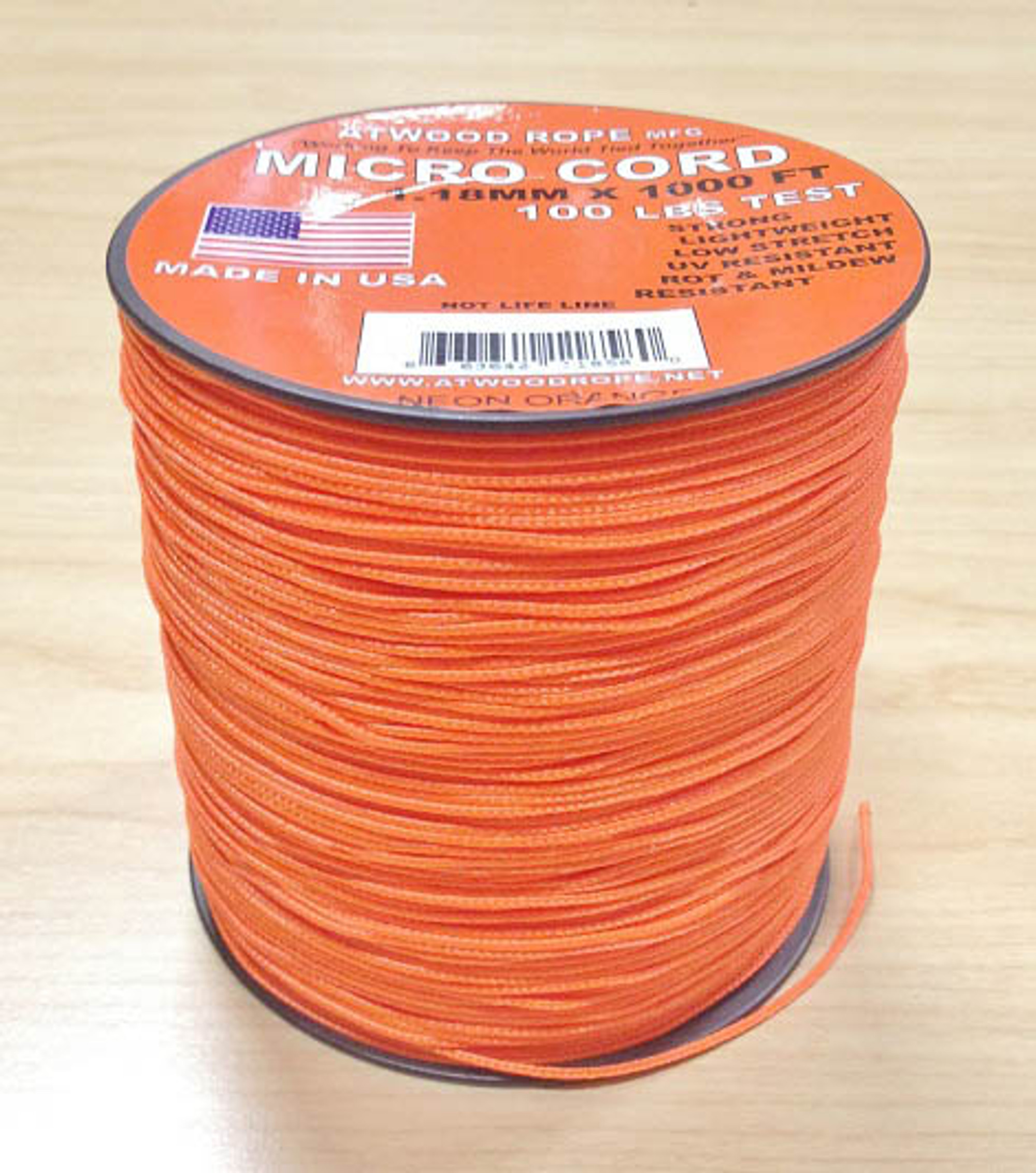 Micro Cord 100 lb, 1000 Ft. Spool - Neon Orange