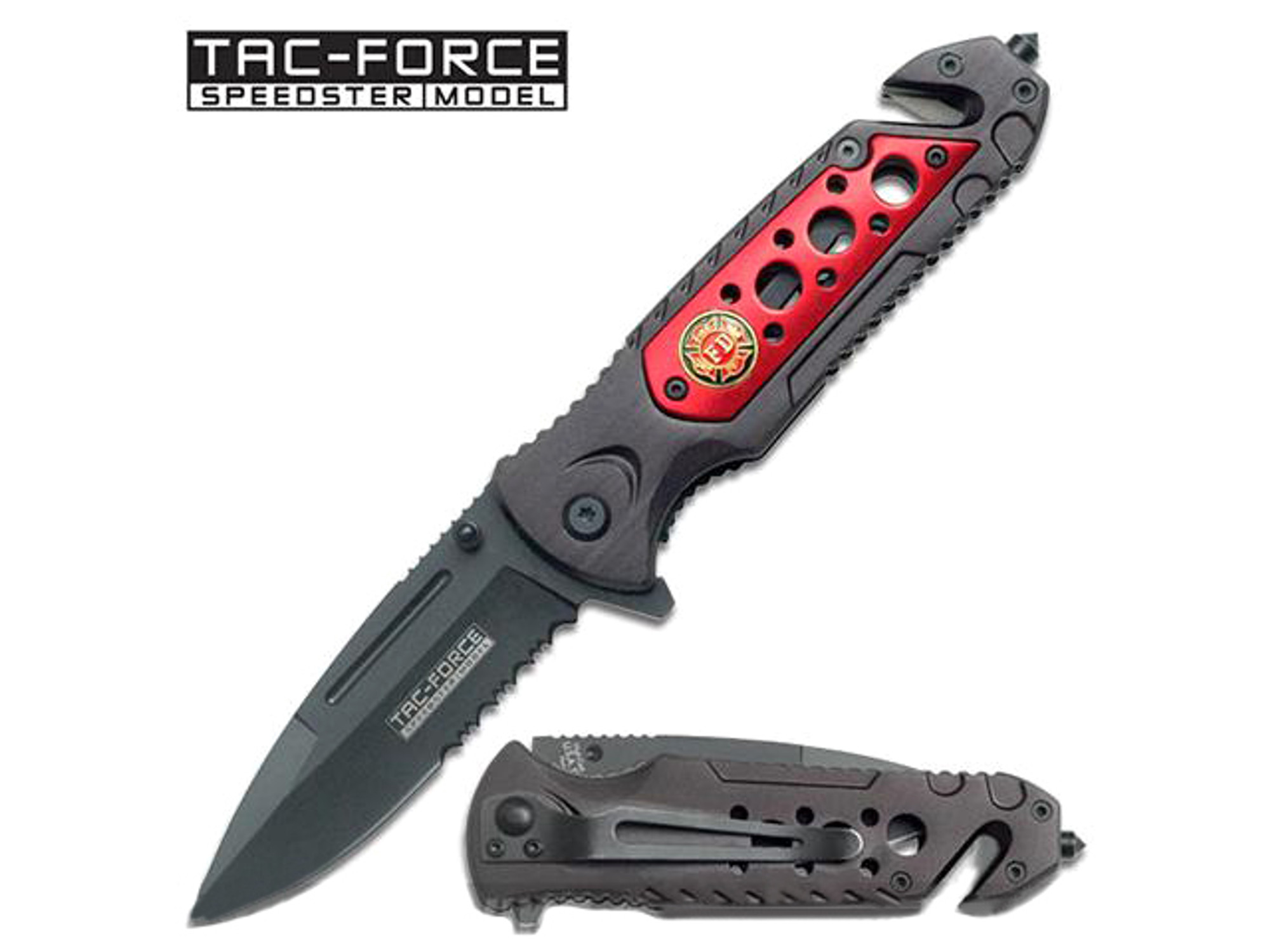 4.5" Tac-Force Rescue Folder with Seatbelt Cutter - Firefighter Red