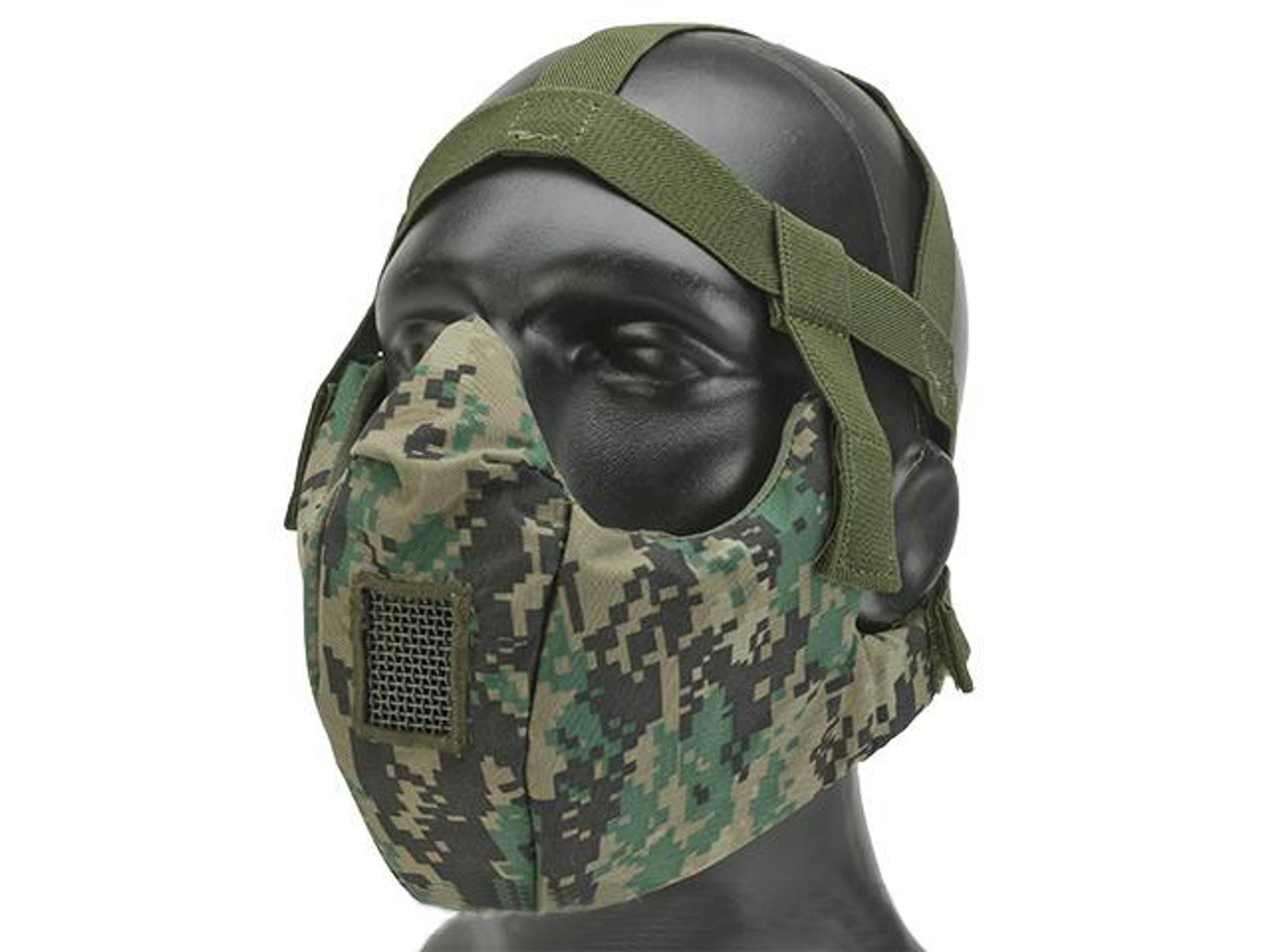 6mmProShop V5 Breathable Padded Dual Layered Nylon Half Face Mask (w/ Bump Helmet Straps) - Digital Woodland