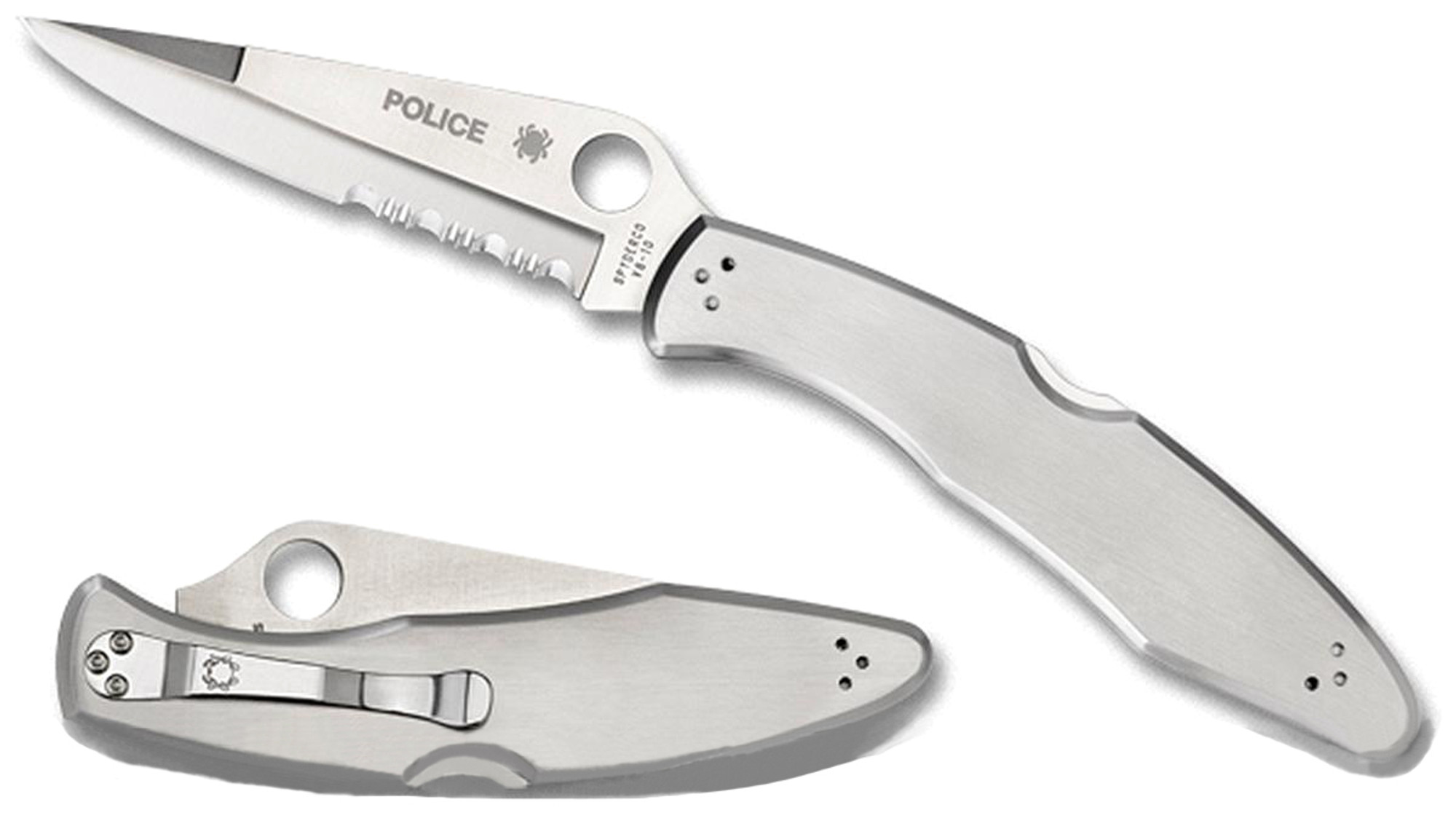 Spyderco Police Stainless Steel 4.35" Folding Knife - Plain/Serrated Edge