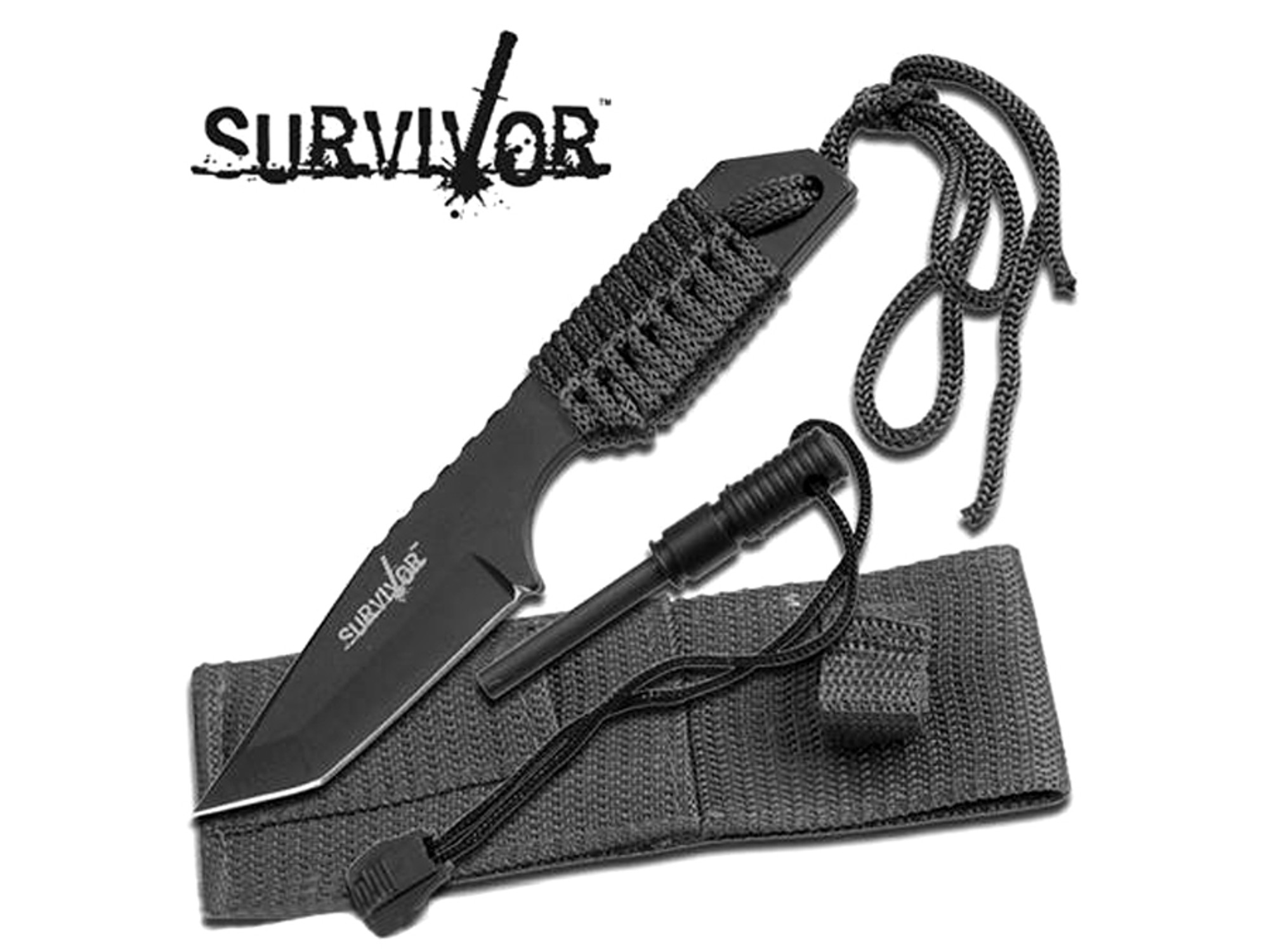 Survivor 7" Cord Wrapped Fixed Blade Survival Knife with Sheath and Fire Starter