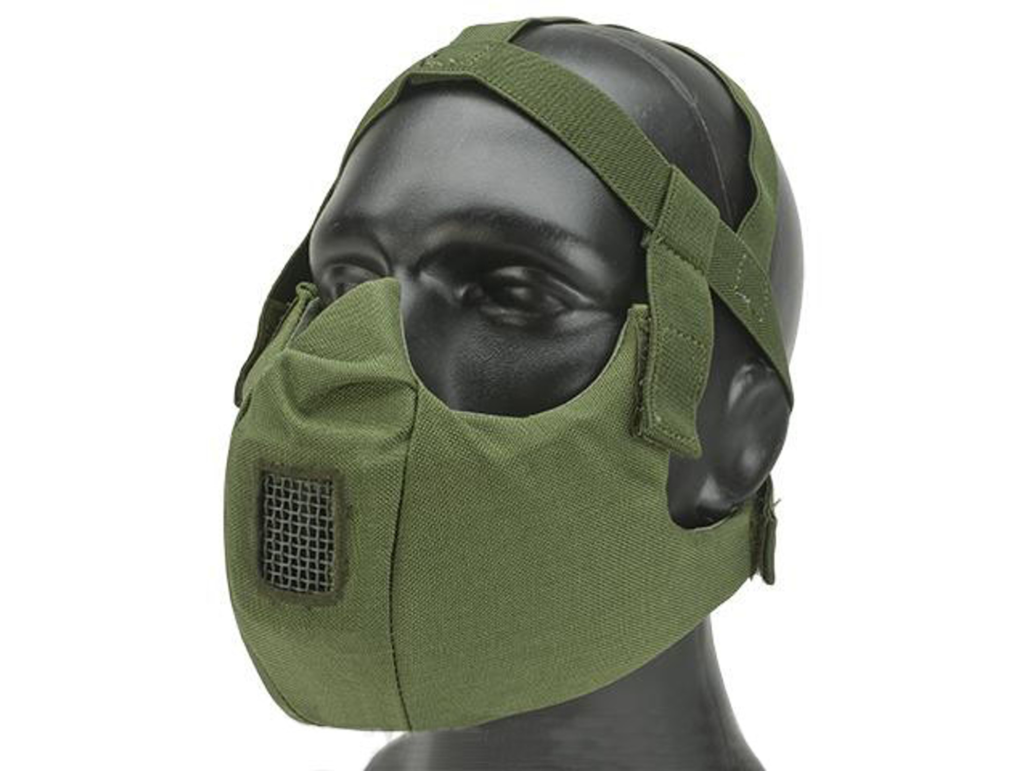 6mmProShop V5 Breathable Padded Dual Layered Nylon Half Face Mask (w/ Bump Helmet Straps) - OD Green