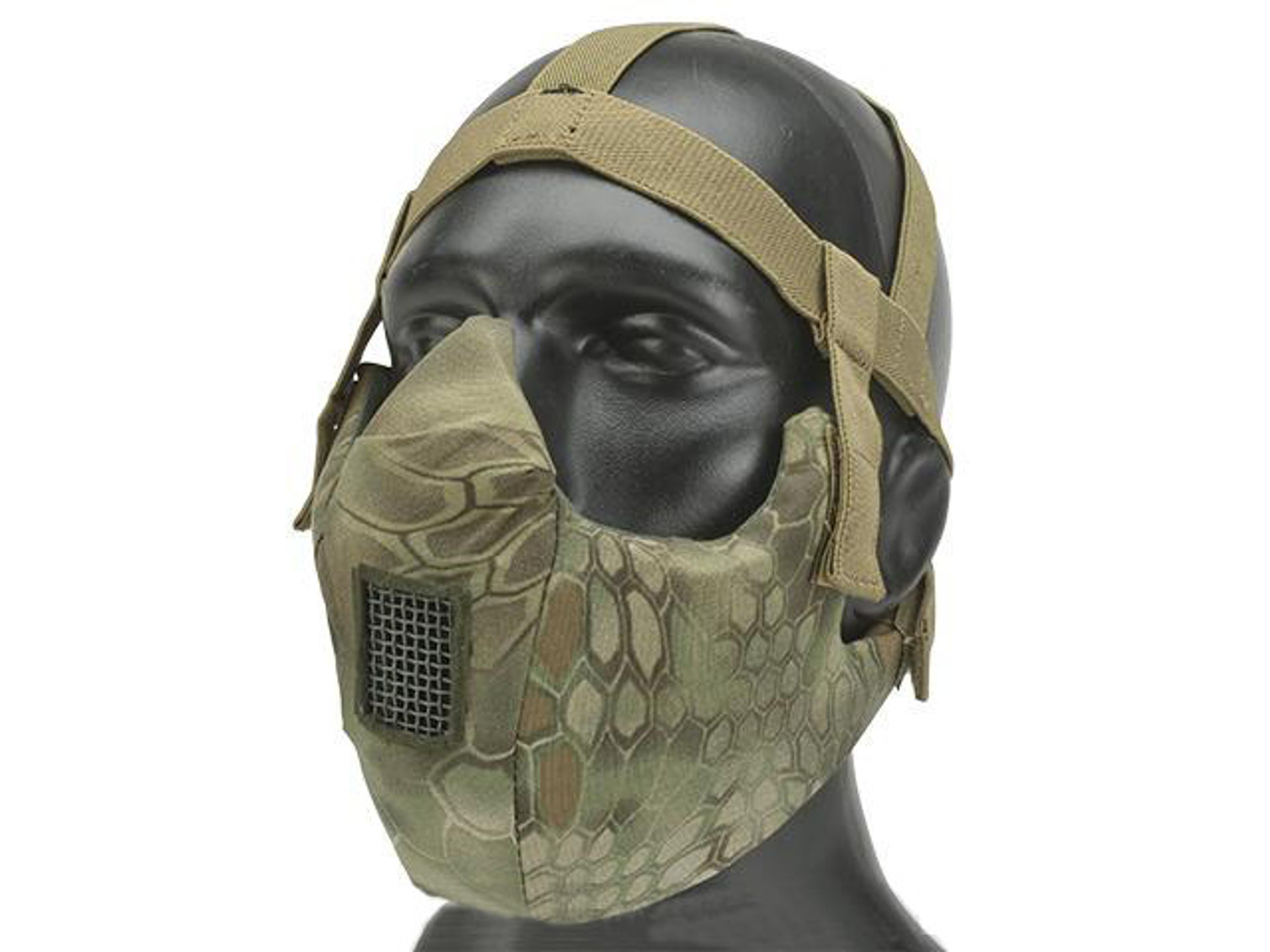 6mmProShop V5 Breathable Padded Dual Layered Nylon Half Face Mask (w/ Bump Helmet Straps) - Woodland Serpent