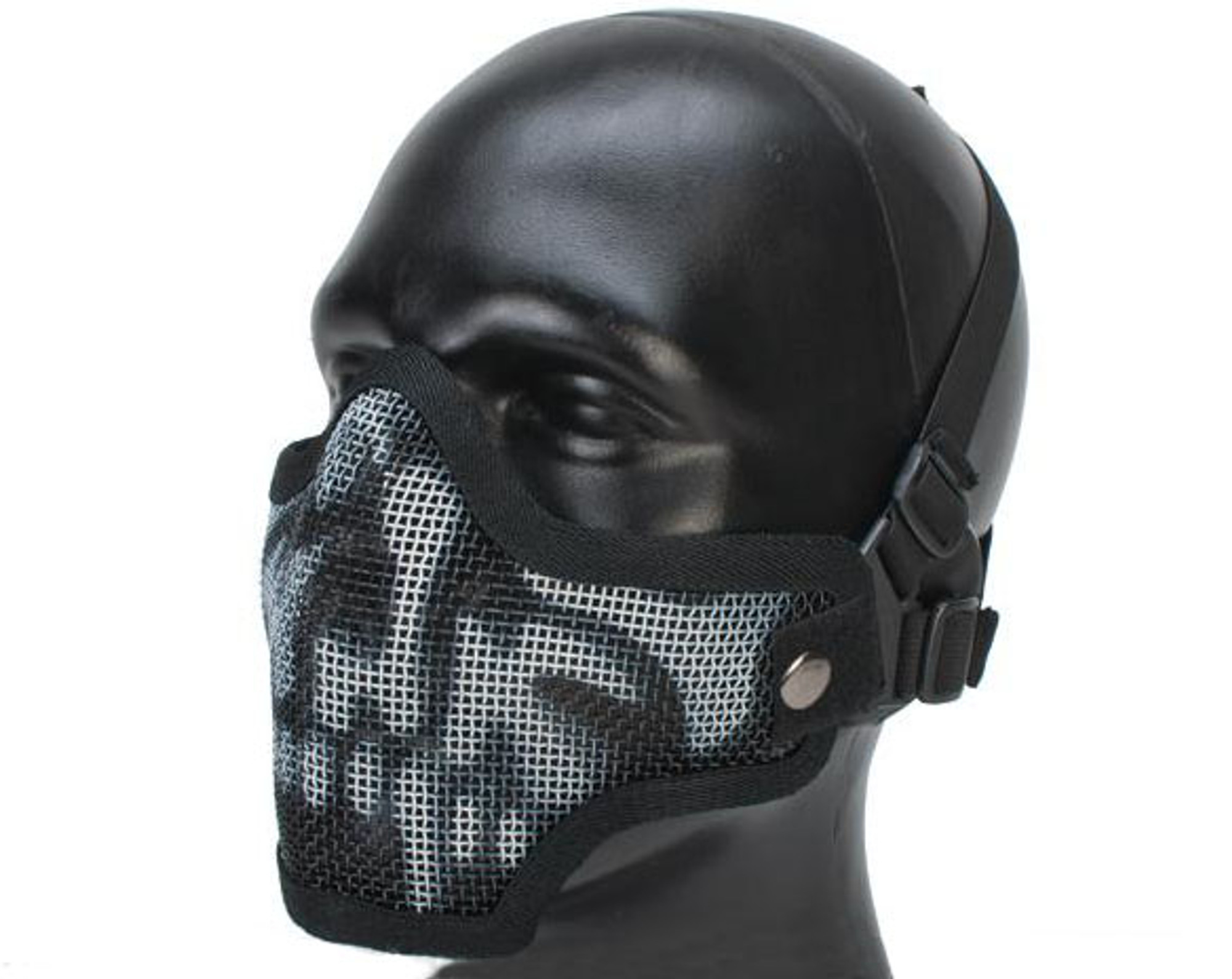 Matrix Iron Face Carbon Steel Mesh "Striker V1" Lower Half Mask - Black Skull