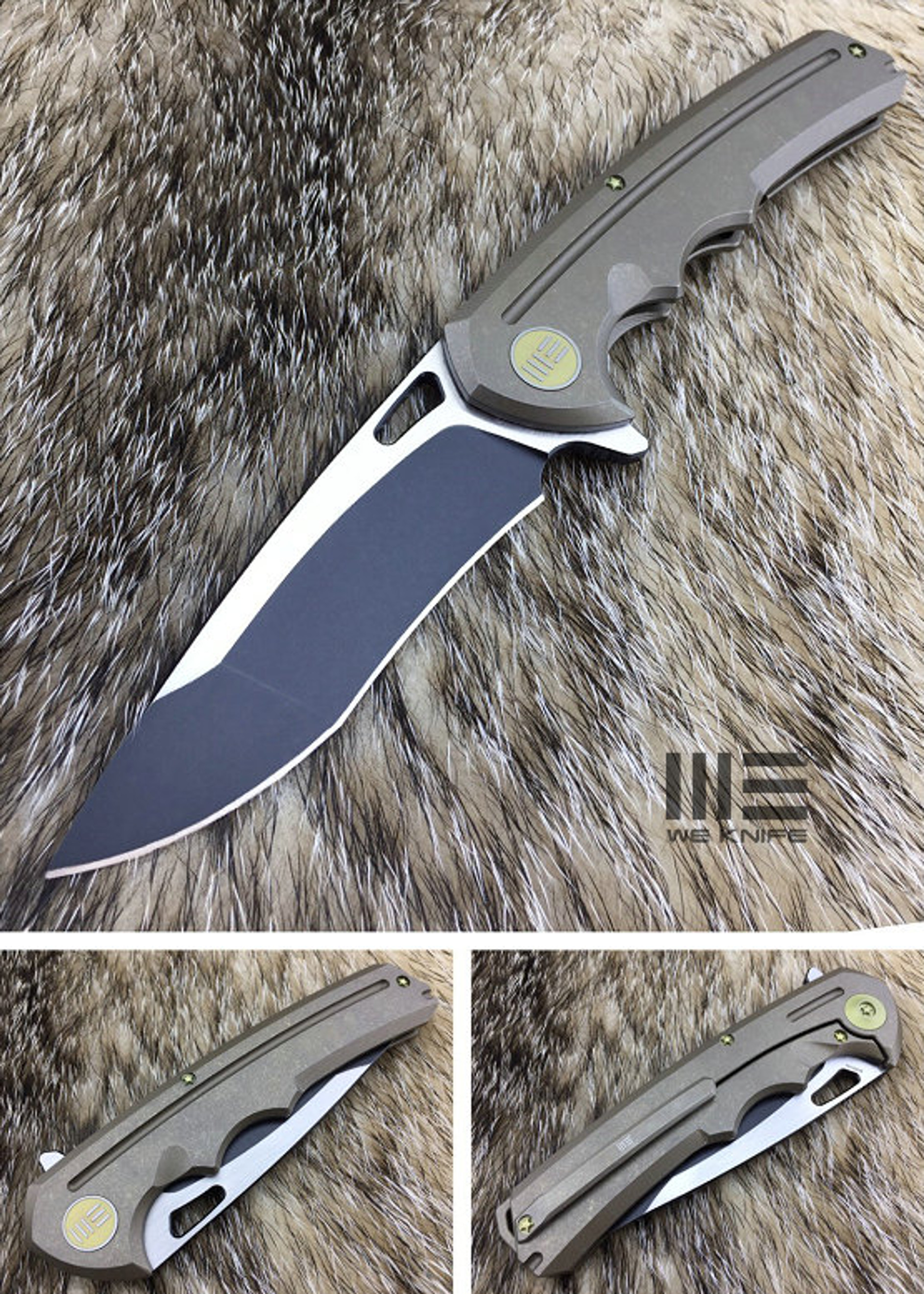 WE Knife 611I Flipper Bronzed Titanium Framelock, Black Satin