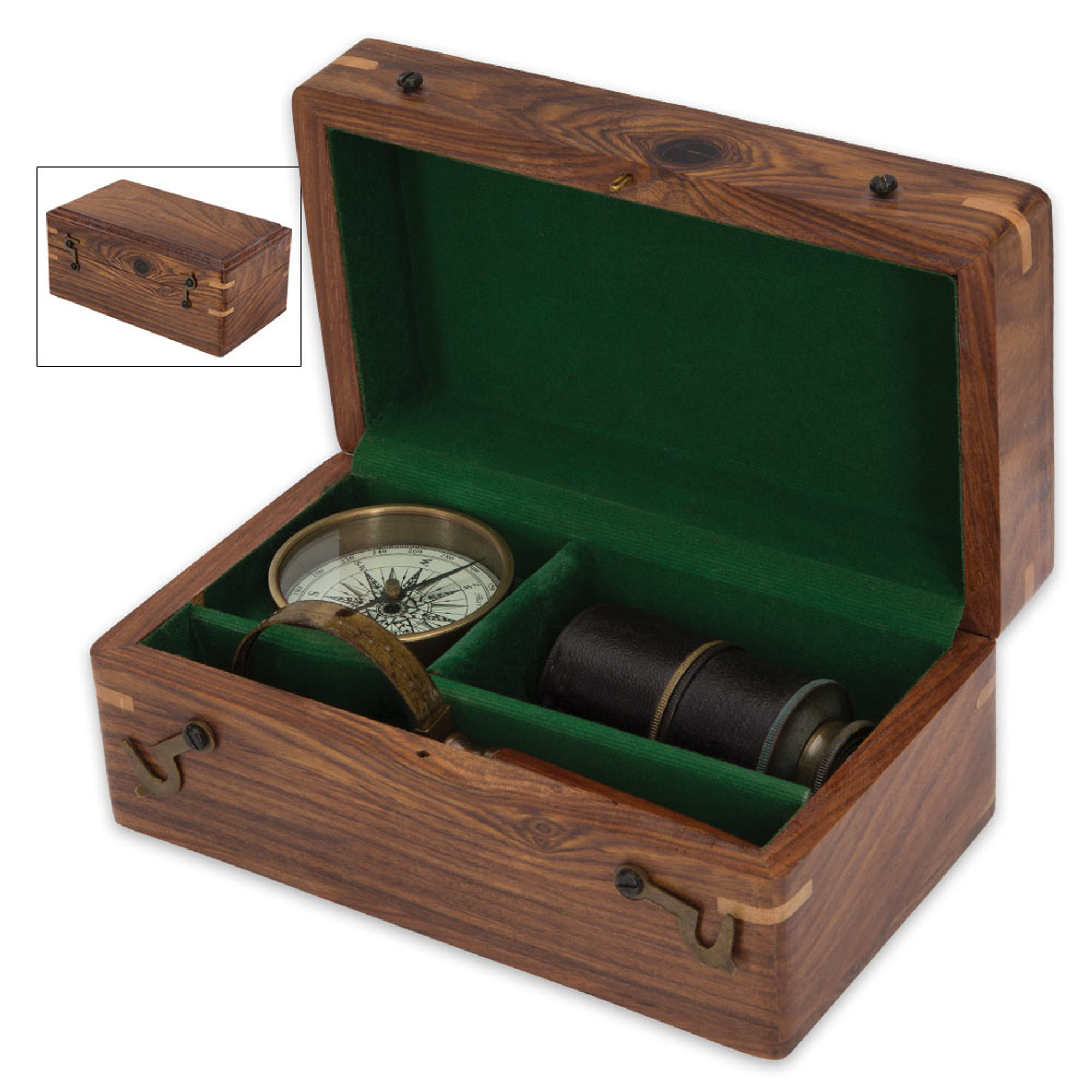 Replica Antique Navigational Instruments in Wooden Display Box