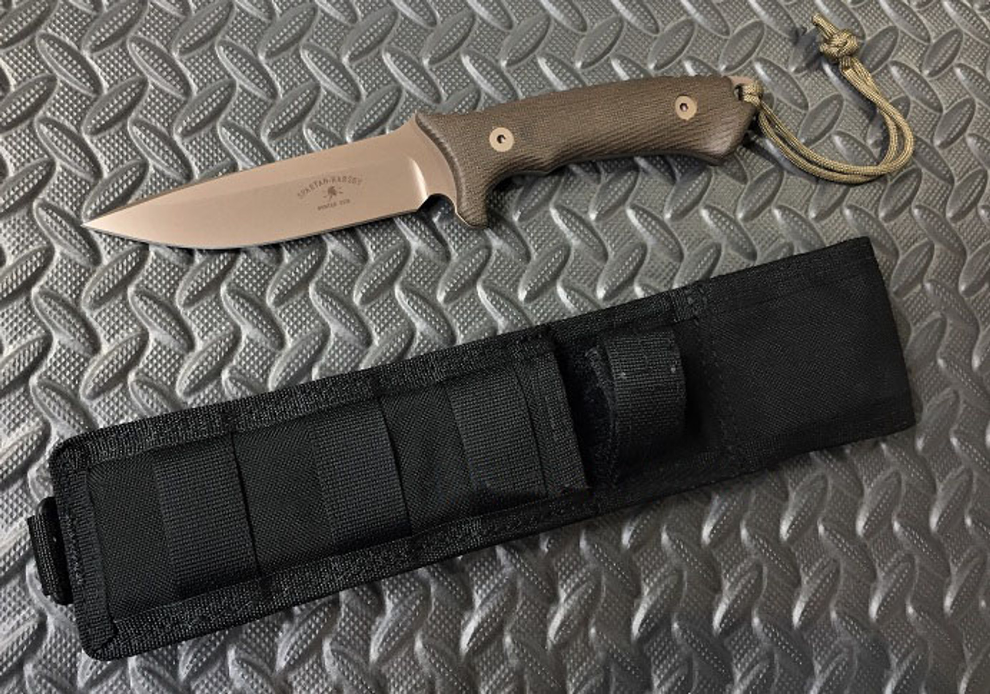 Spartan Blades Harsey Hunter FDE - Black MOLLE - Green Micarta