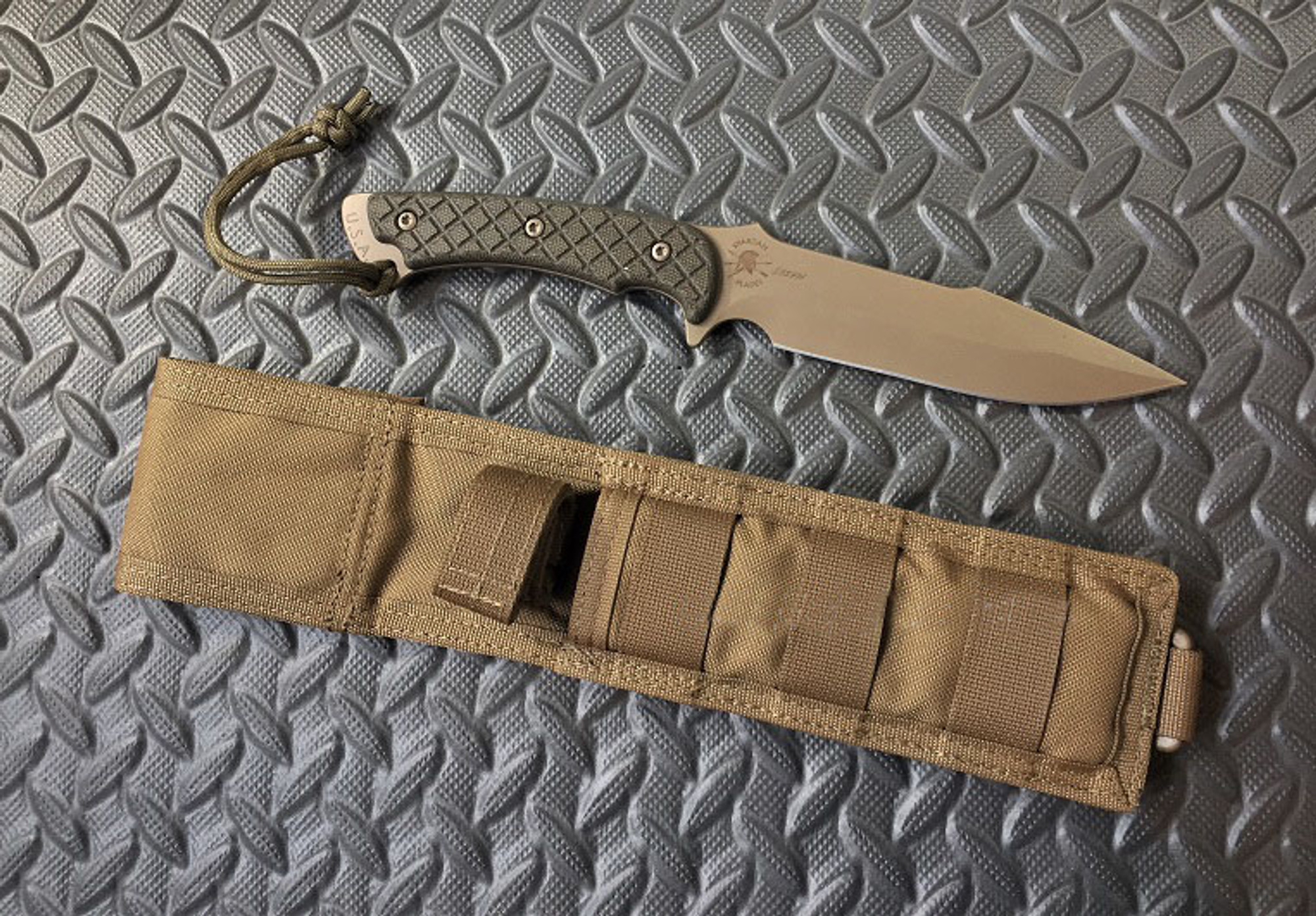 Spartan Blades Horkos FDE - Tan MOLLE Sheath - Green Micarta