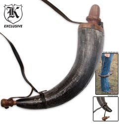 Powder Horn Wooden Cap Engraved Design