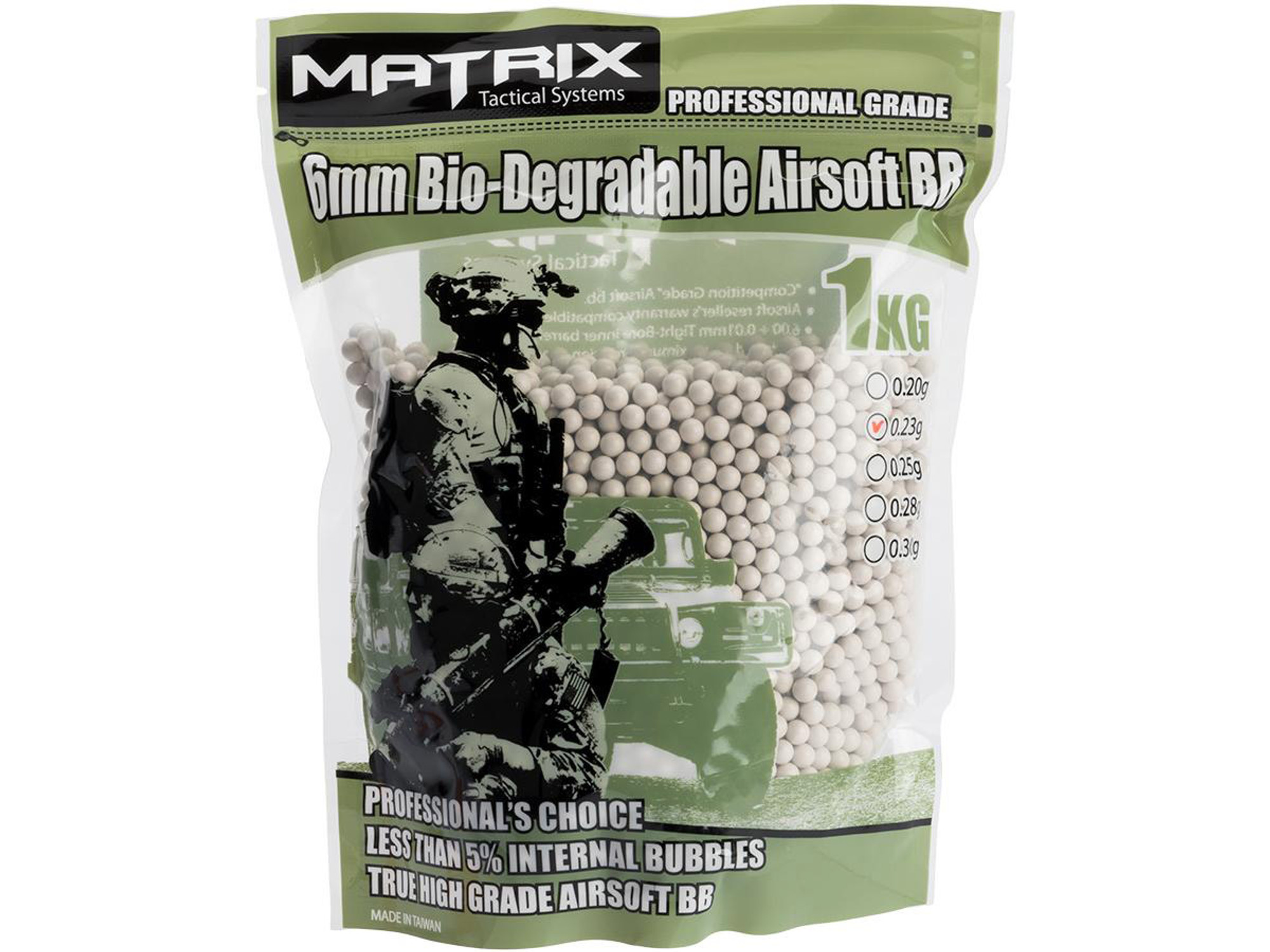 0.23g Match Grade Biodegradable 6mm Airsoft BB by Matrix - 1KG / 4247 Rounds (Natural Sand Color)