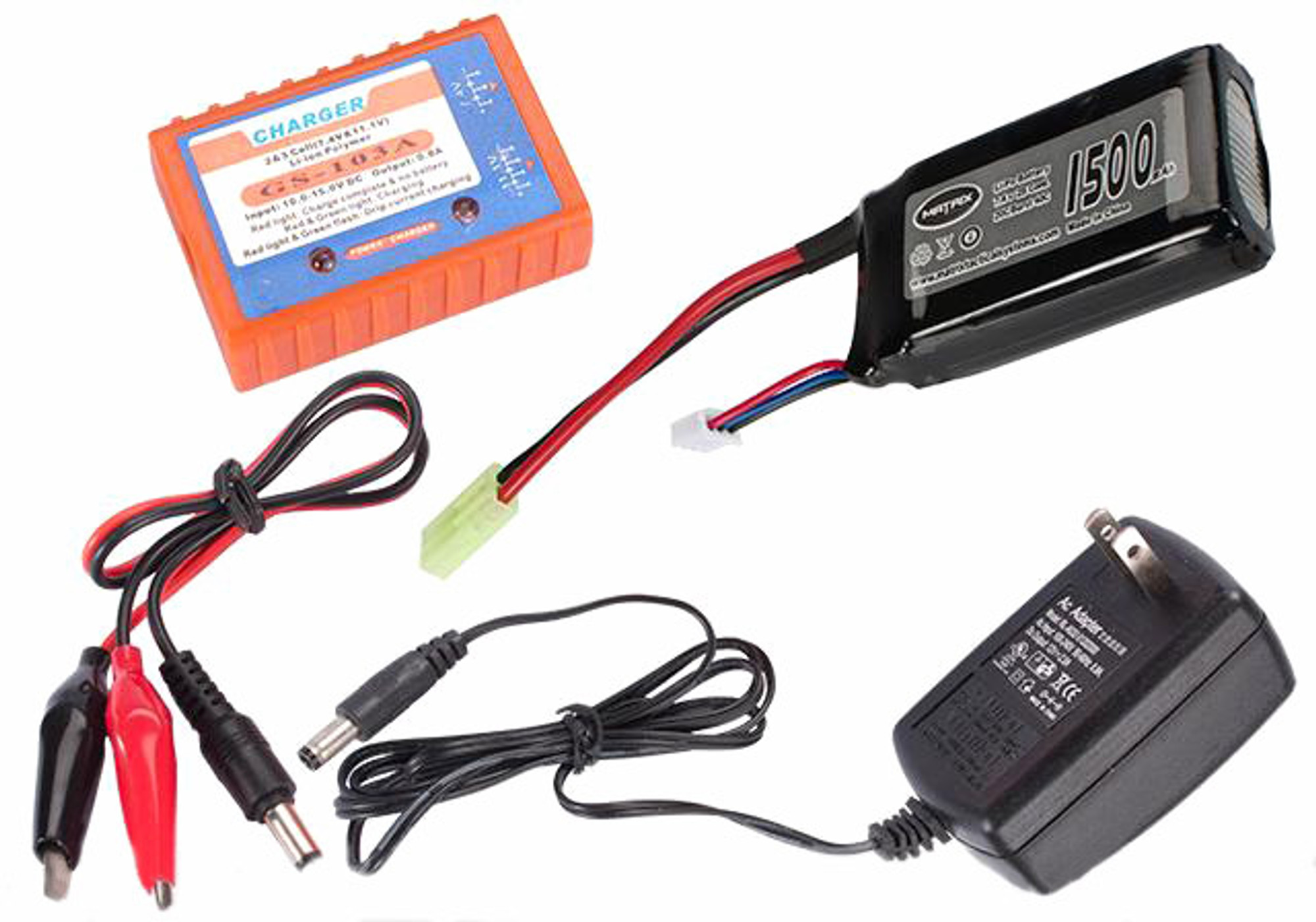 Matrix 7.4V 20C 1500mAh Li-Poly Battery for PEQ Type Battery Box (Tamiya) w/ BMS Smart Charger Package