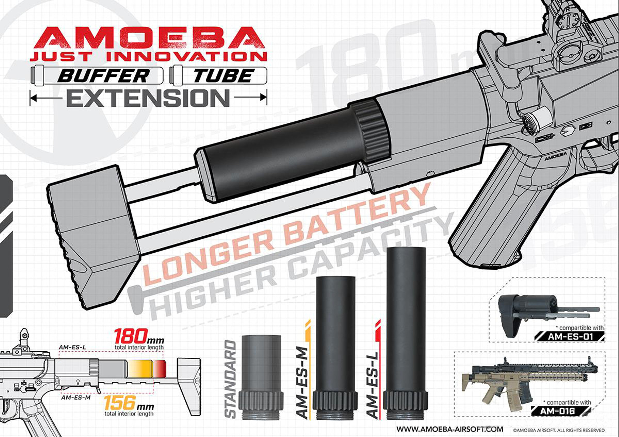 AMOEBA Airsoft AM-ES-L Buffer Tube Extension for AMOEBA AM-016 AEGs