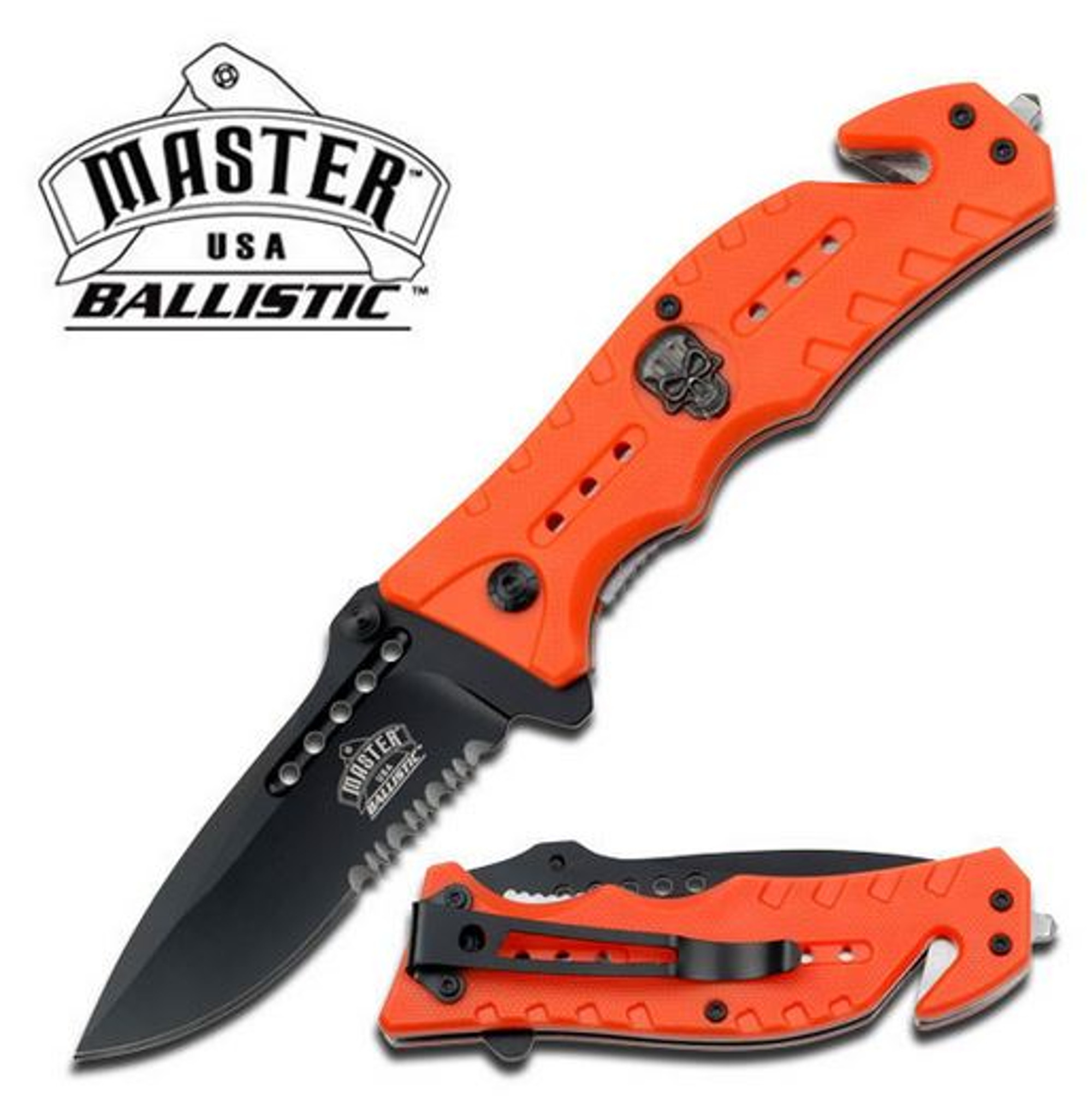 Master A010OR Skull Medallion Orange Assisted Open