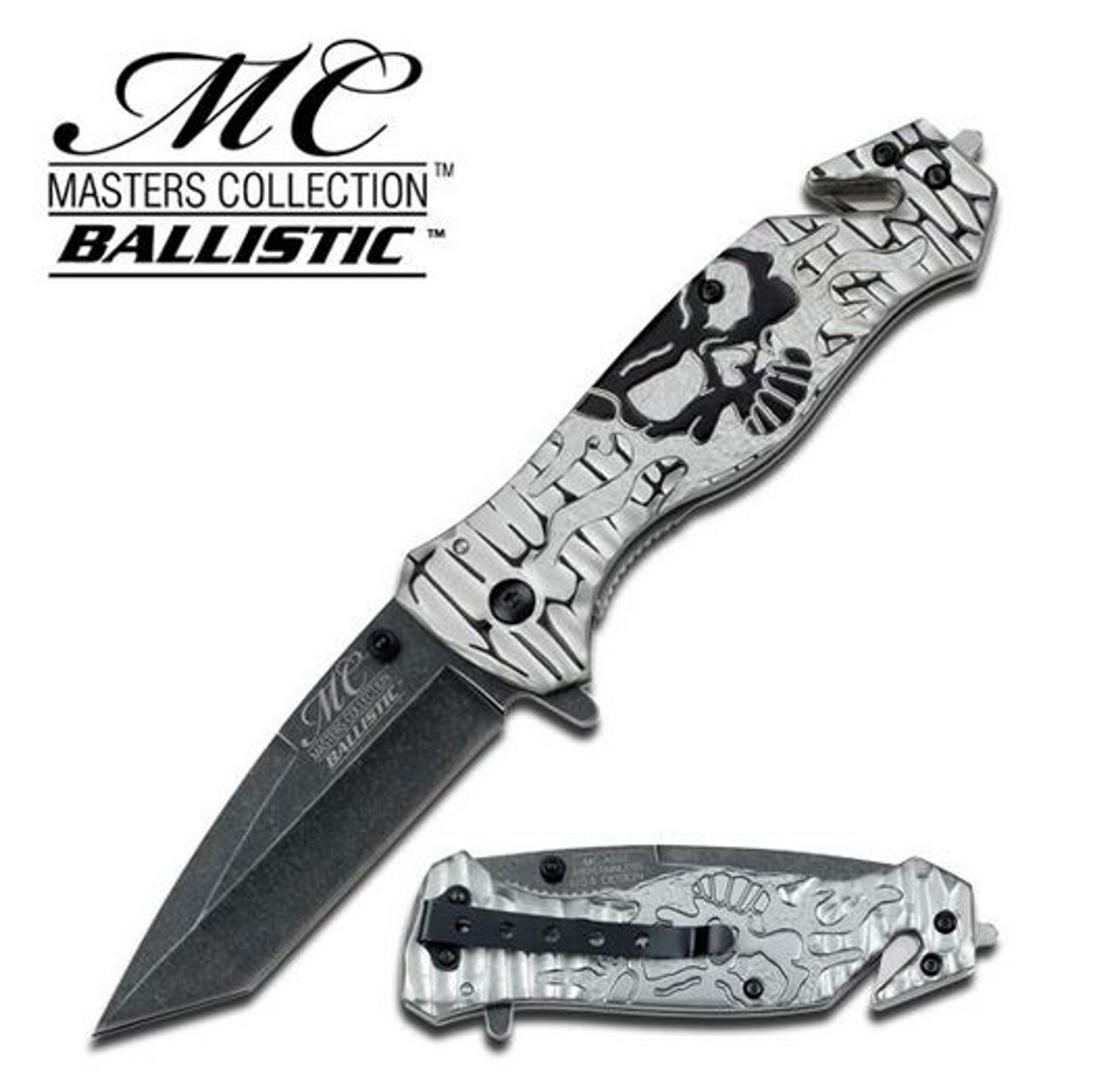 MC A007SB Silver/Black Skull Assisted Opening