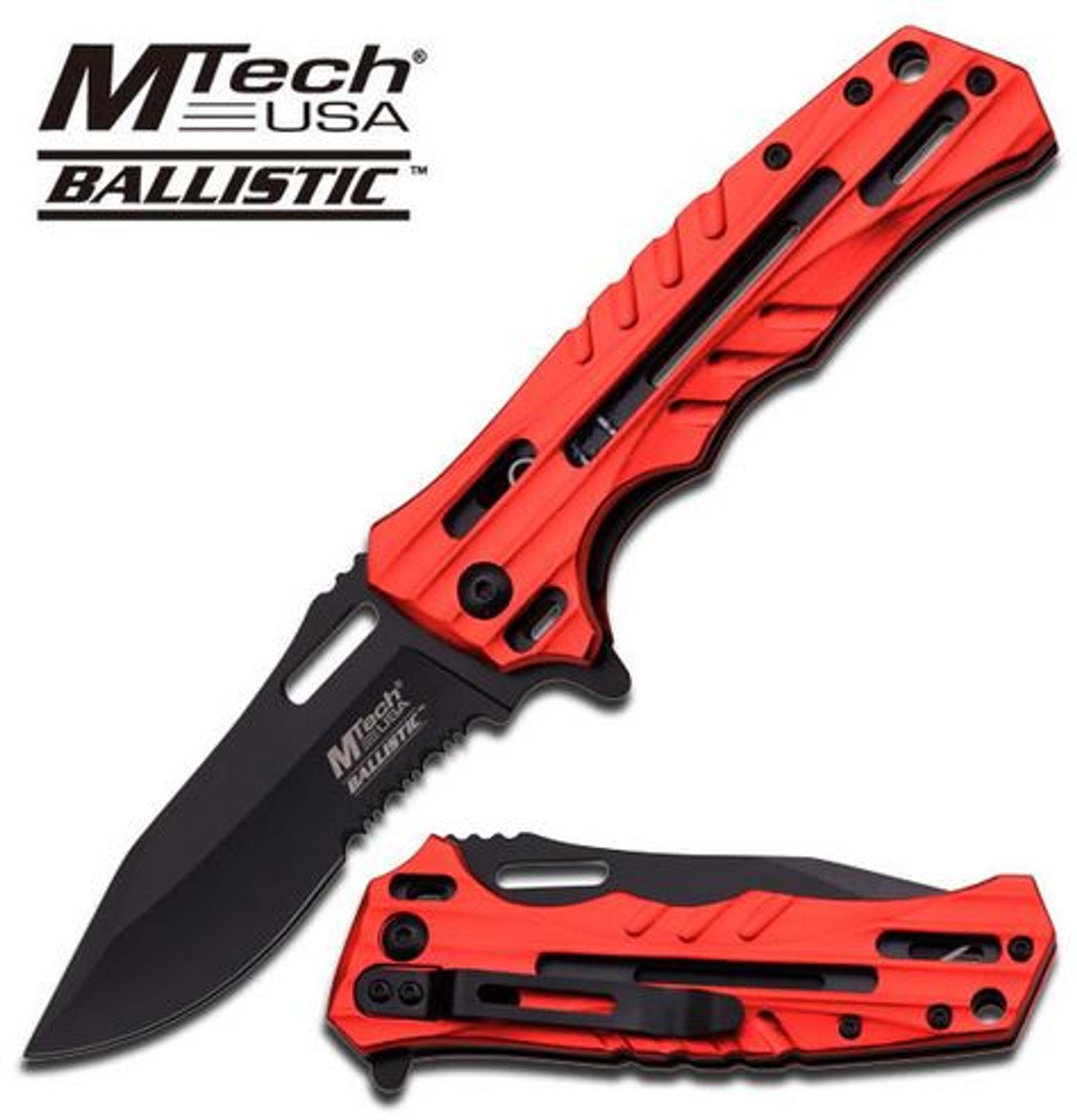 MTech A852RD Red Assisted Open, Black Serrated