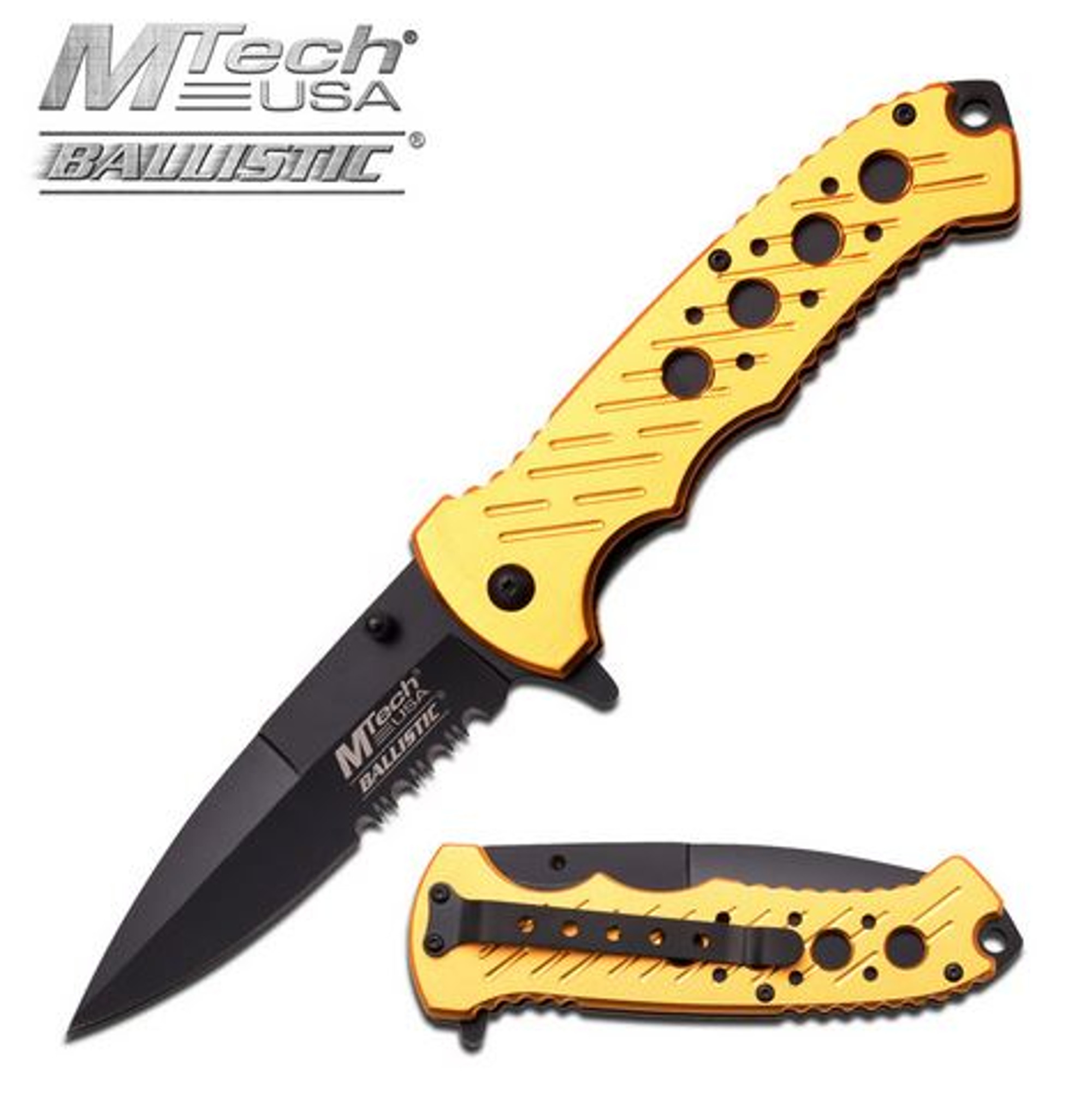 MTech A874GD Ballistic Gold Partially Serrated