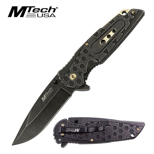 Mtech A988GD Stonewash Assisted Folder- Gold Accent