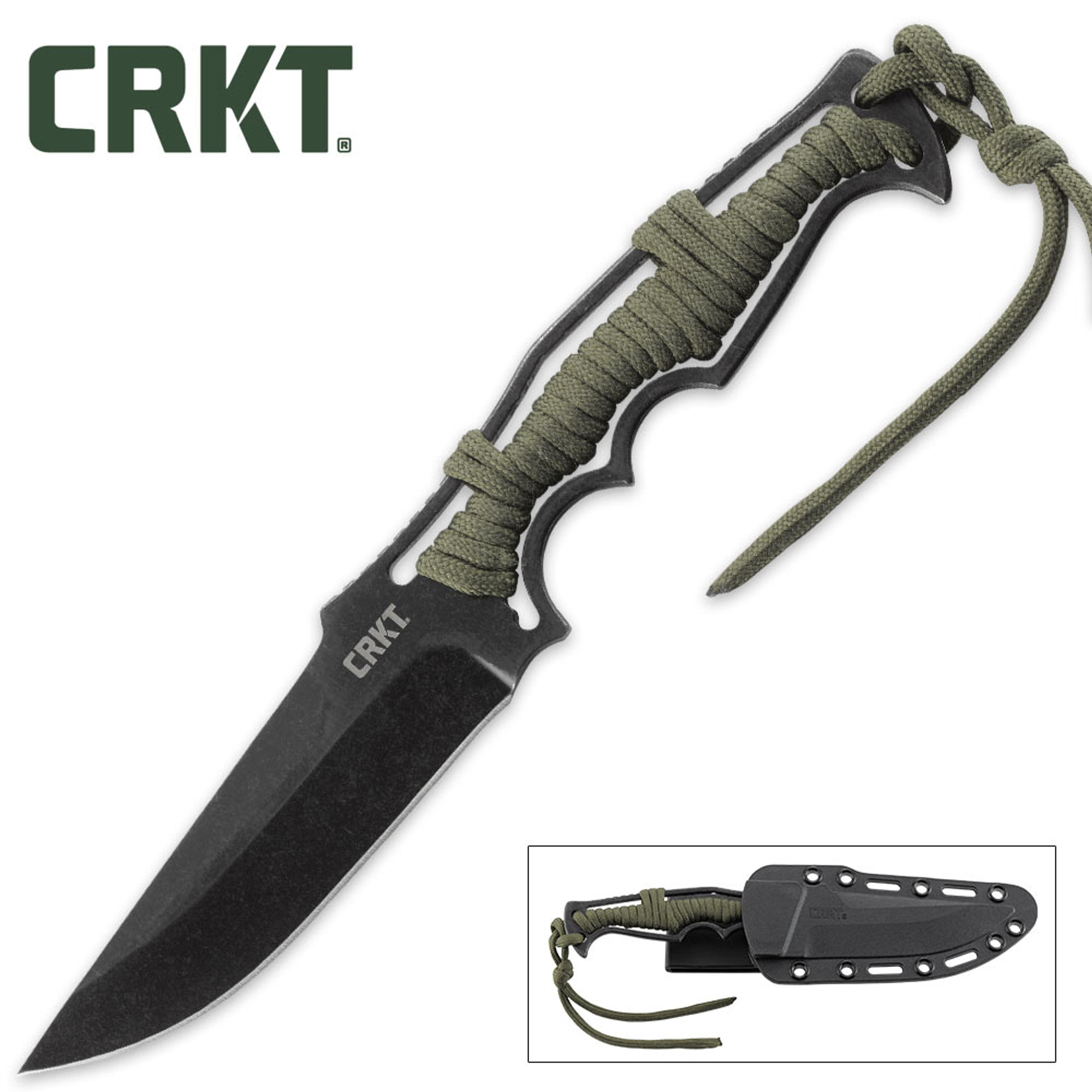 CRKT Tighe Breaker Tactical Fixed Blade Knife w/Molded Sheath Cord-Wrapped Skeletonized Handle