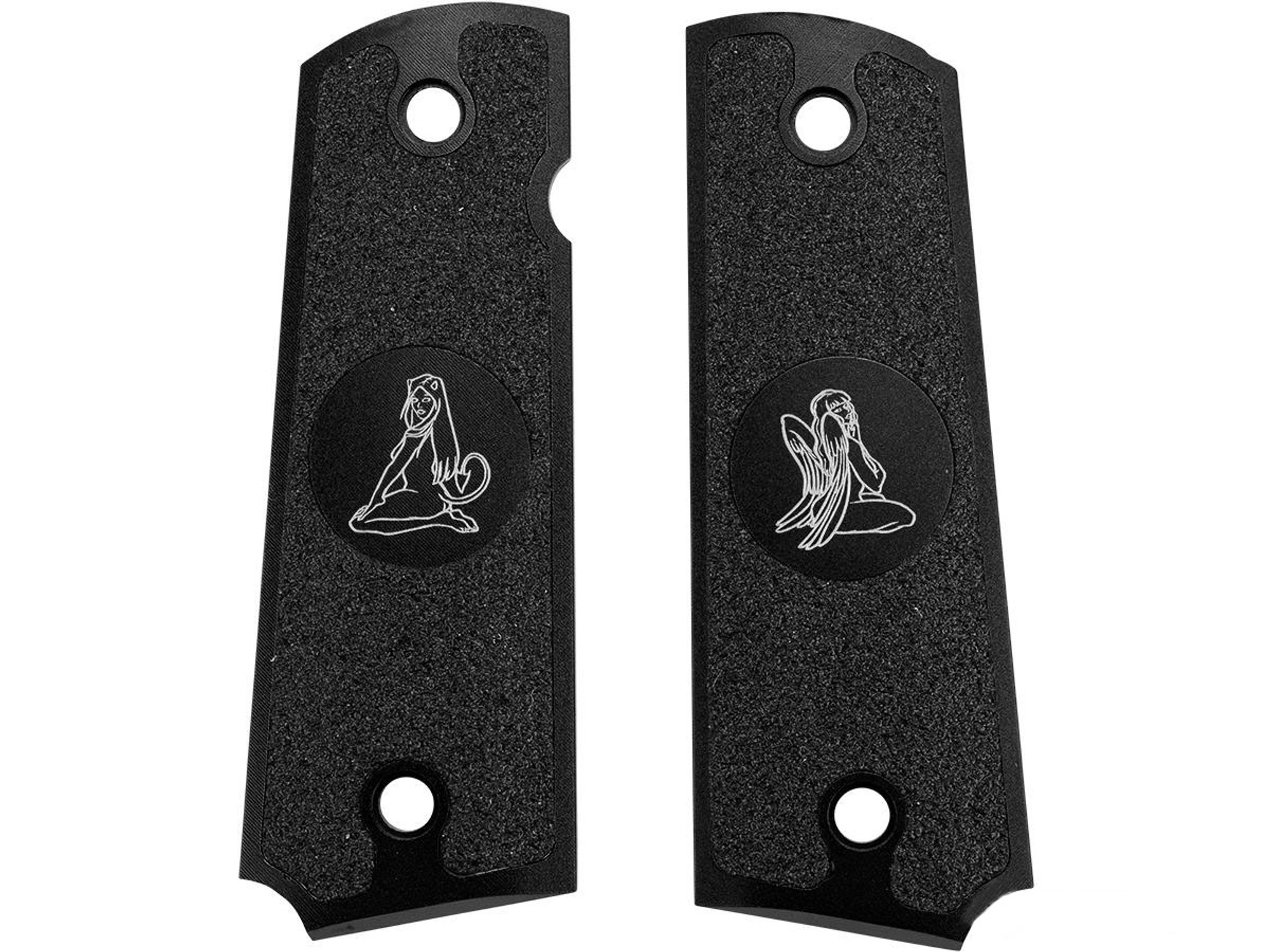 Angel Custom CNC Machined Tac-Glove Universal Grips for 1911 Series Airsoft Pistols (Color: Black / Angels and Demons)