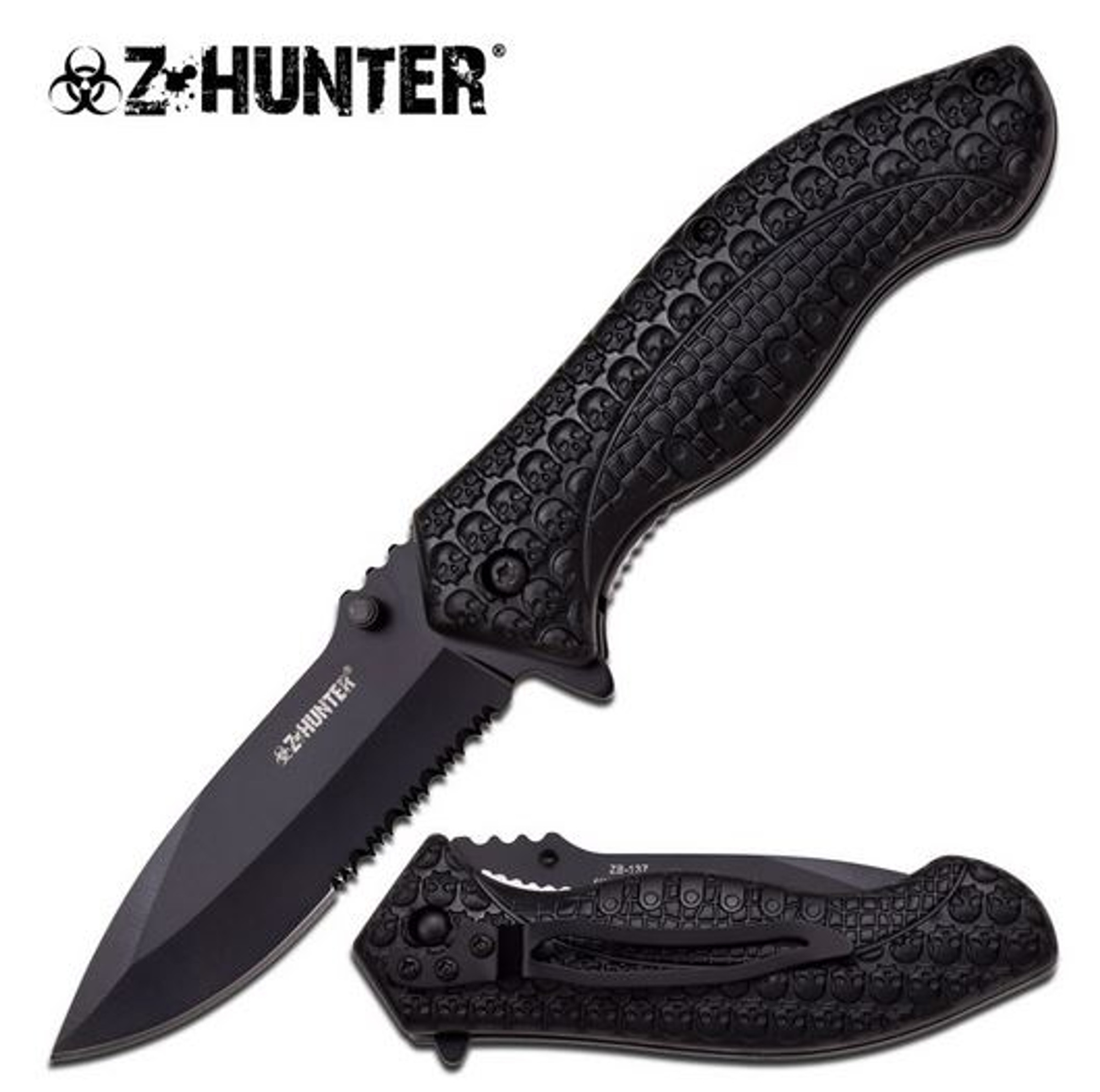 Z-Hunter ZB137BK Black Serrated Assisted Opening