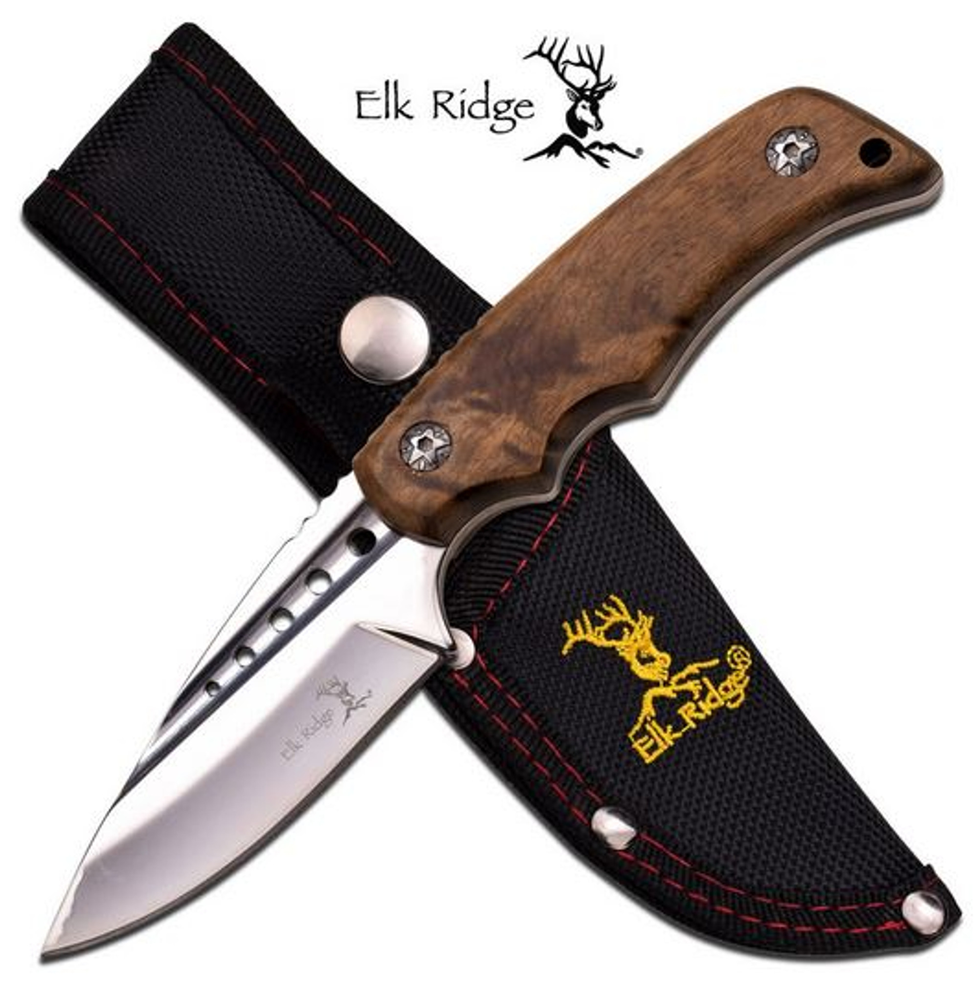 Elk RIdge ER535BW Burl Wood Fixed Blade