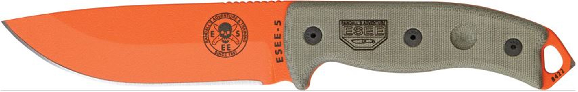 ESEE 5P-OR Orange Plain Edge, Micarta Handle, Black Kydex Sheath