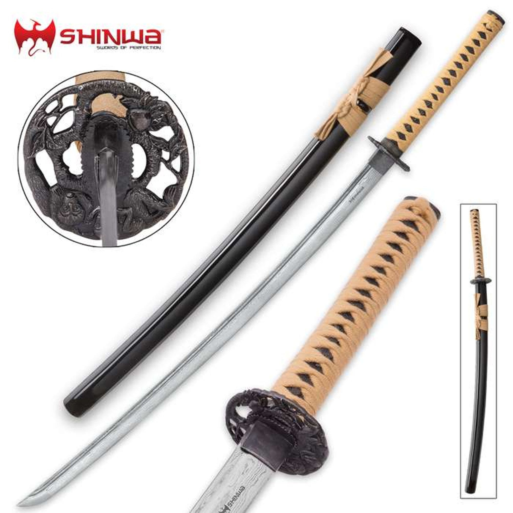 Shinwa Makaku Katana / Samurai Sword - Hand Forged Damascus