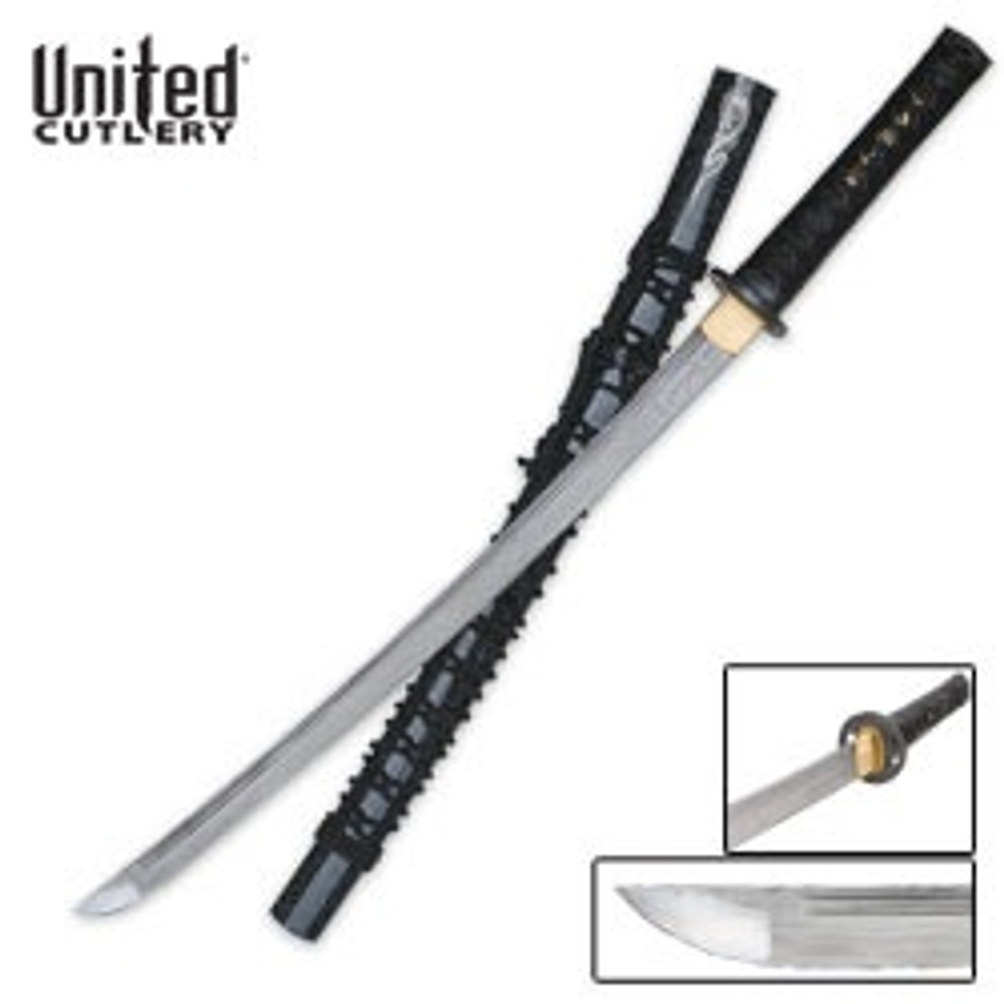 United Black Yoru Dorgaon Forged Wakizashi Sword Damascus