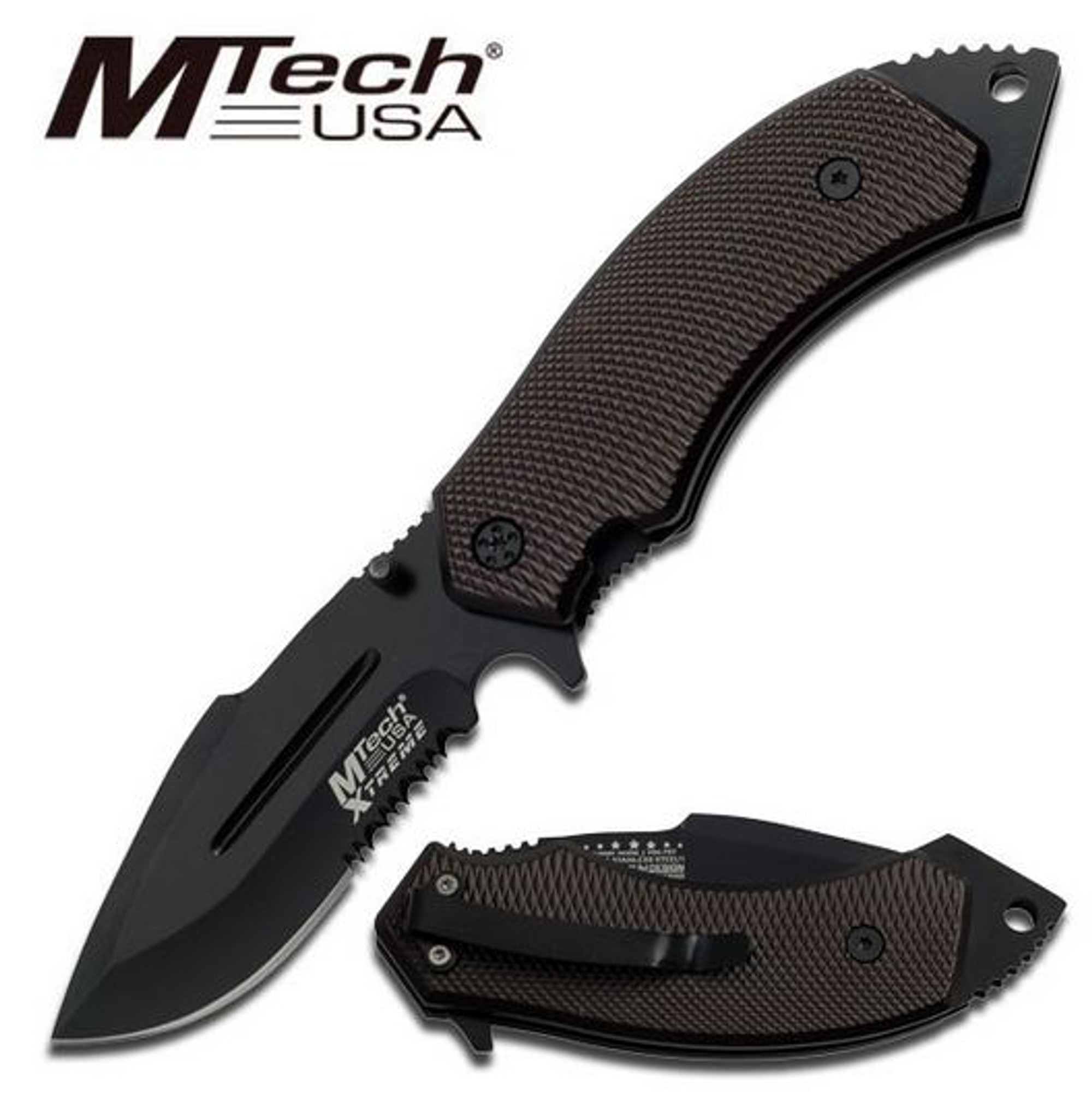 MTech Xtreme 797BK Drop Point Black Serrated