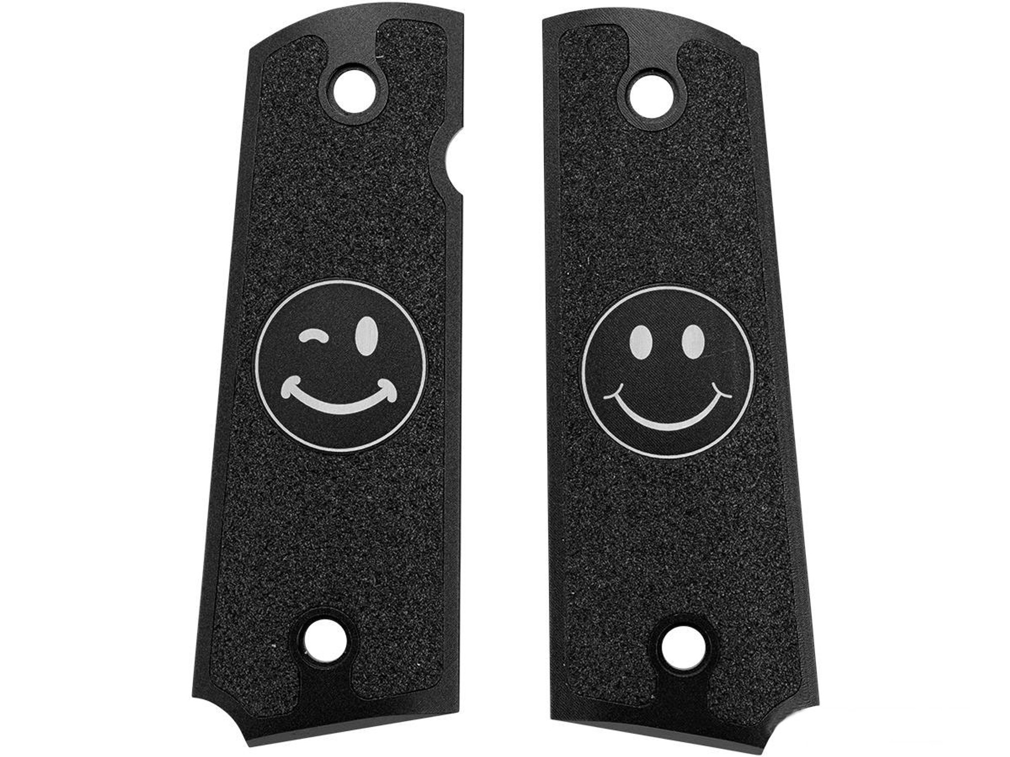 Angel Custom CNC Machined Tac-Glove Universal Grips for 1911 Series Airsoft Pistols (Color: Black / Smiley)