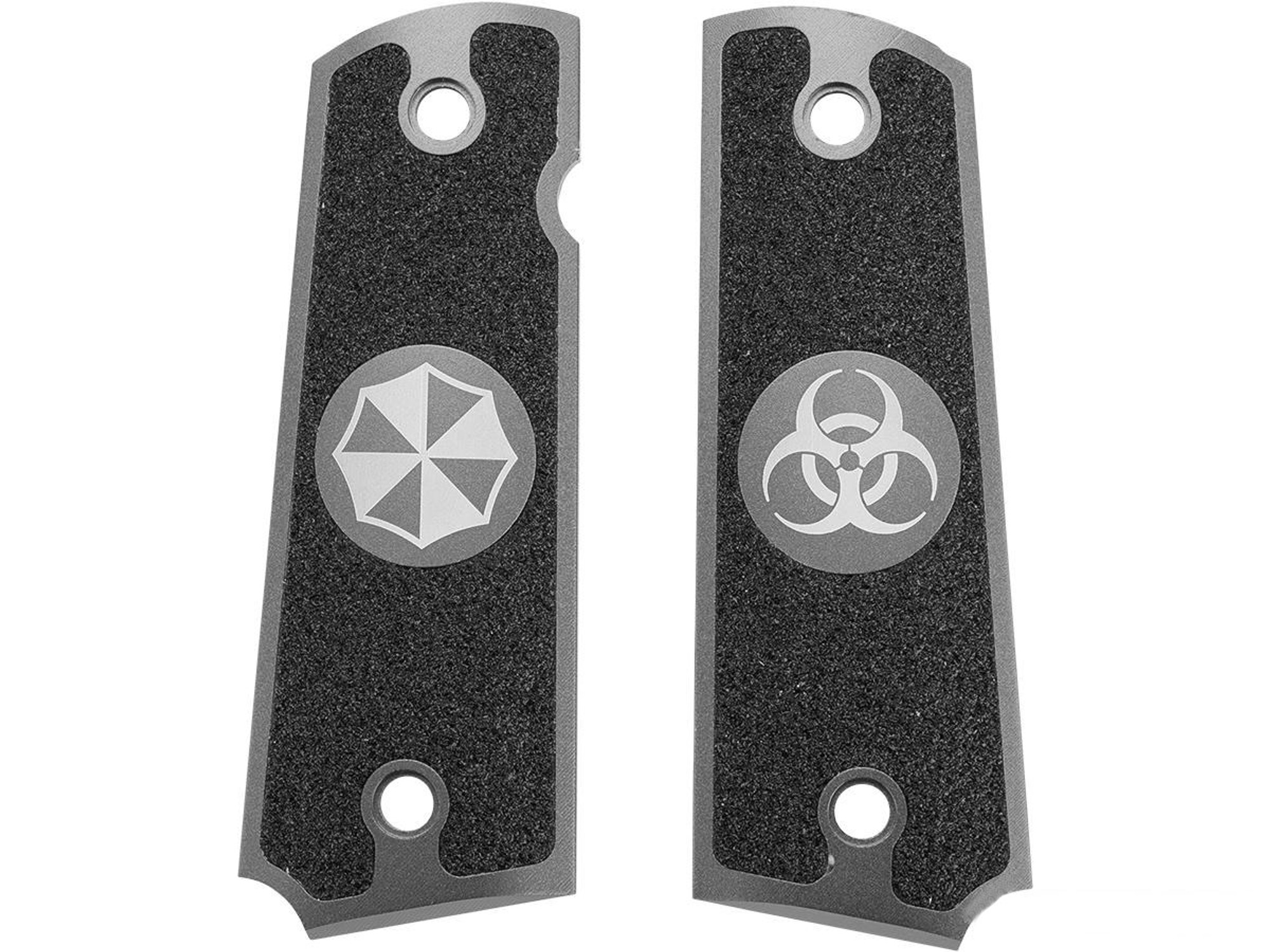 Angel Custom CNC Machined Tac-Glove Universal Grips for 1911 Series Airsoft Pistols (Color: Dark Grey / Biohazard)