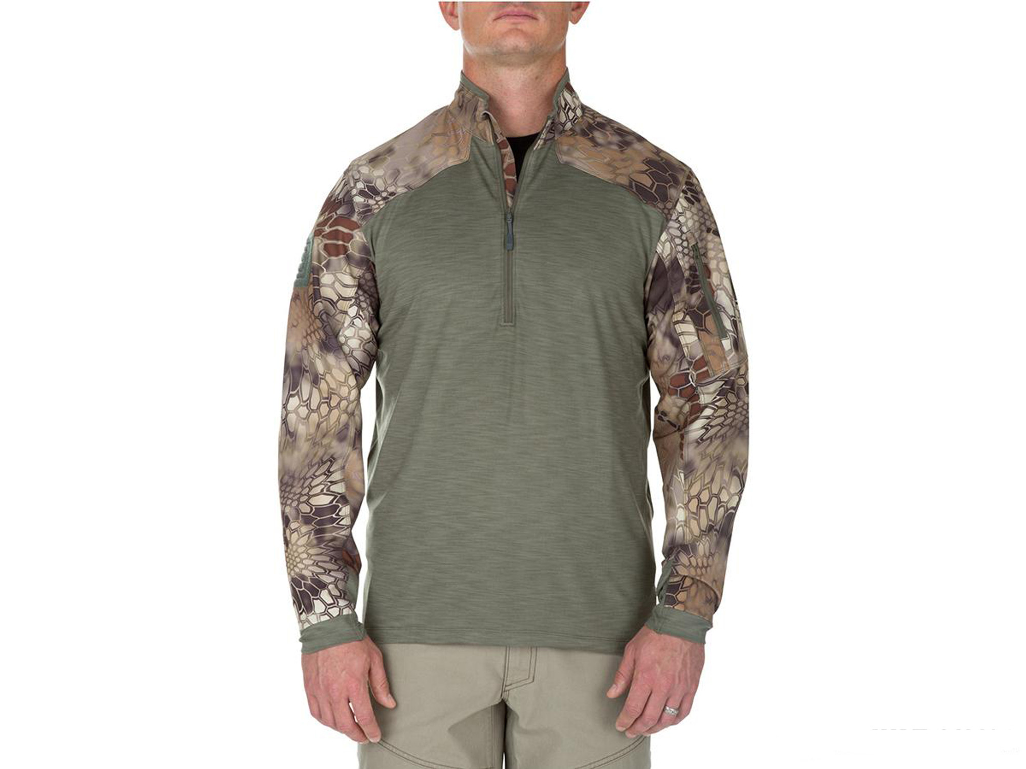 5.11 Tactical Rapid Half Zip Combat Shirt with Kryptek Sleeves - Sage Green (Size: Large)