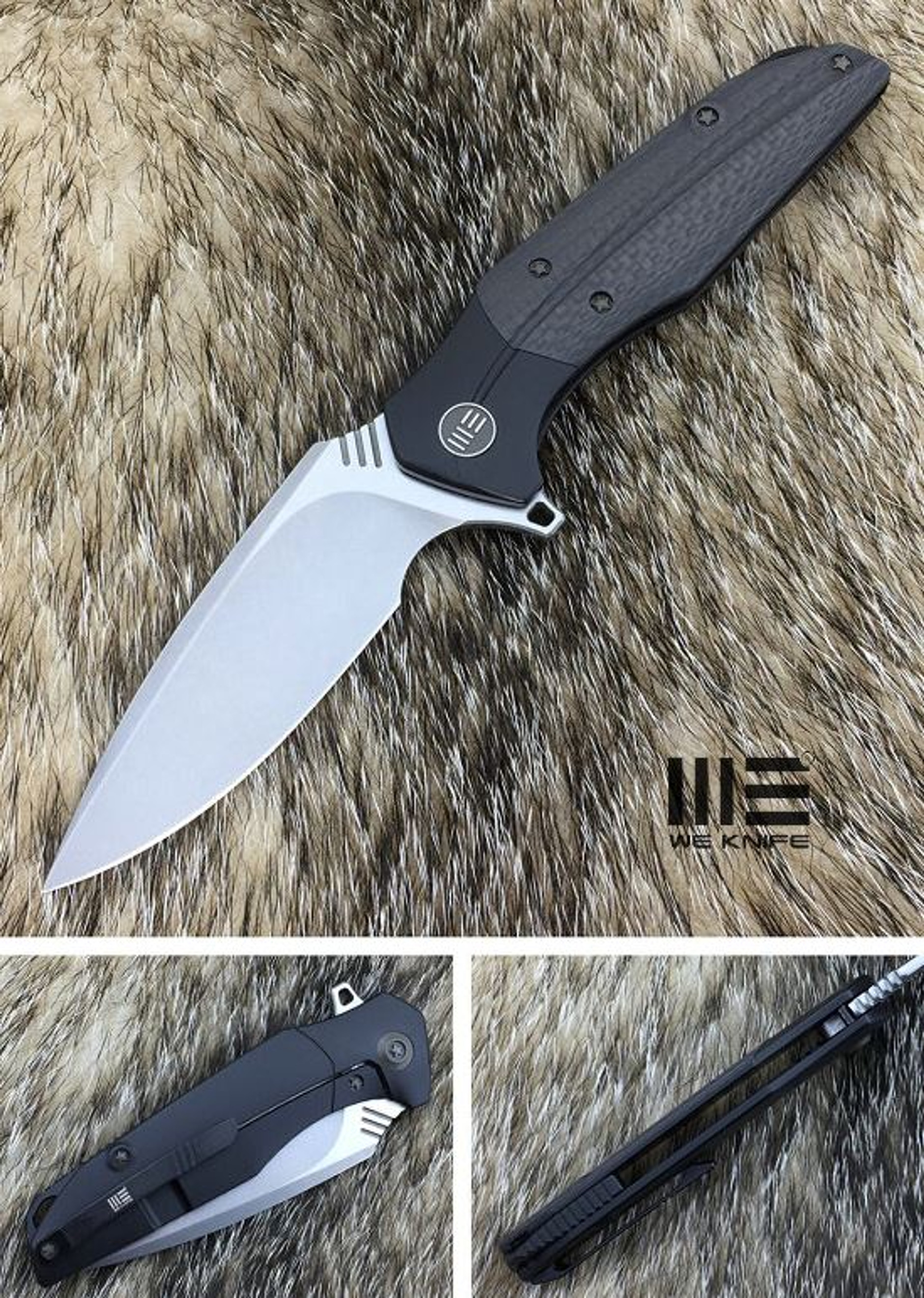 WE Knife 707F Nitida Stonewash, Black Ti & Carbon Fiber