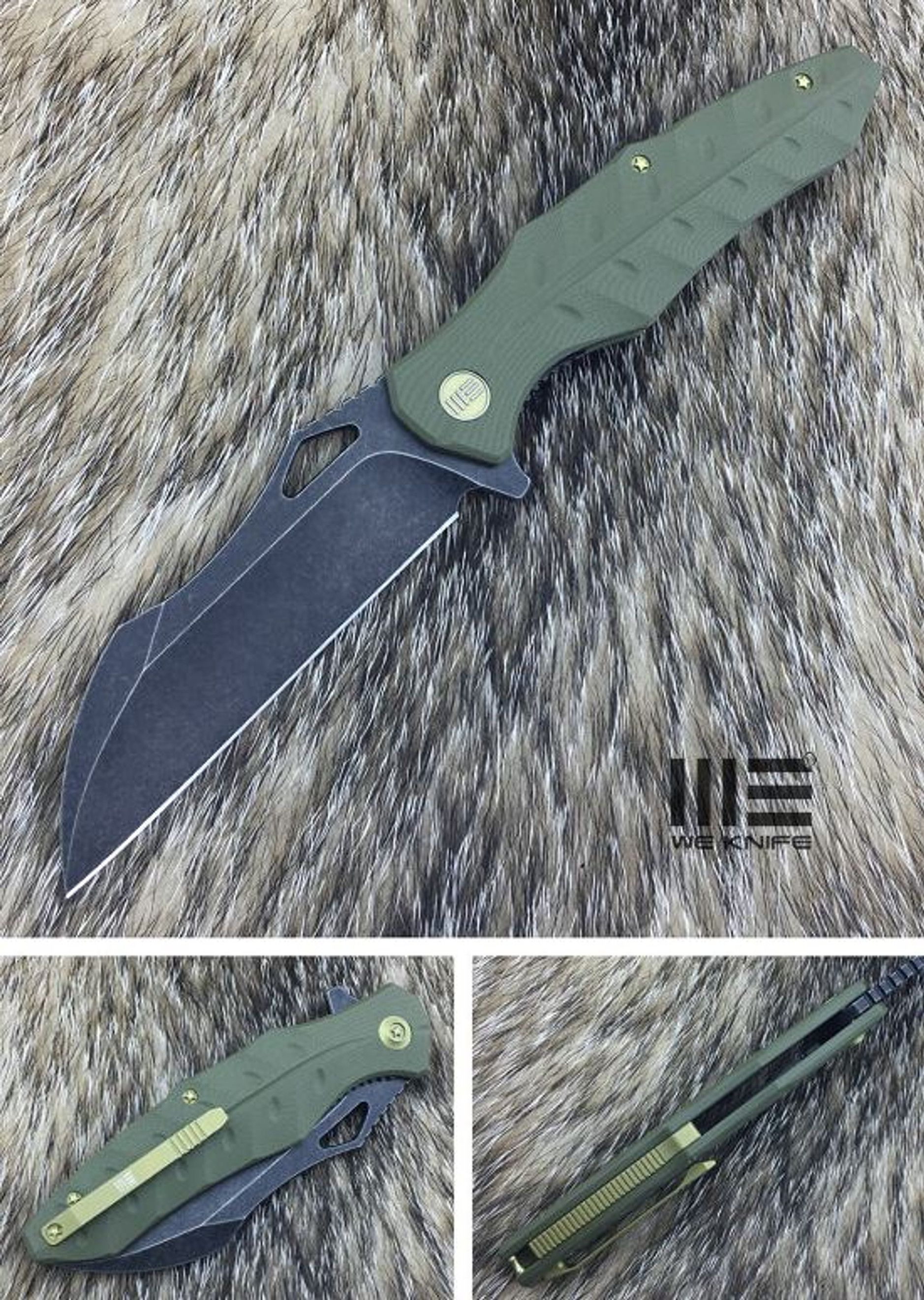 We Knife 701A D2 Wharncliffe Black Stonewash - Green G10