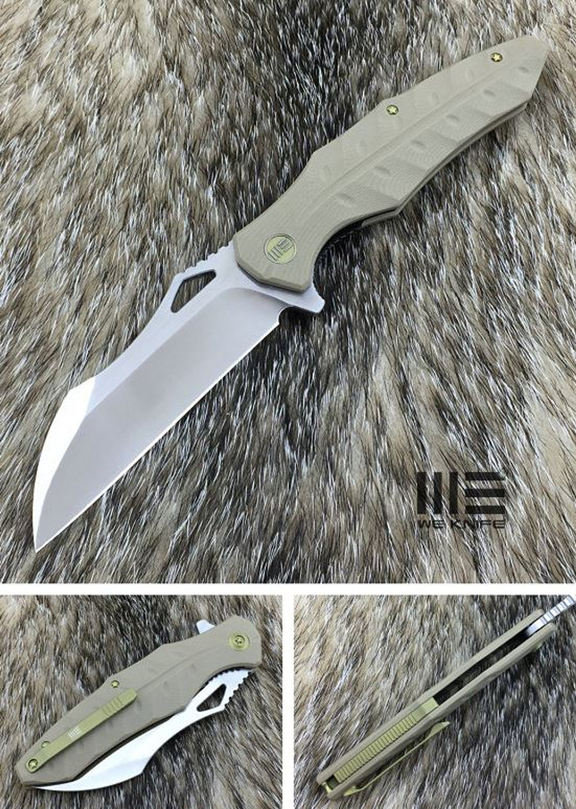 We Knife 701D D2 Wharncliffe Satin - Tan G10