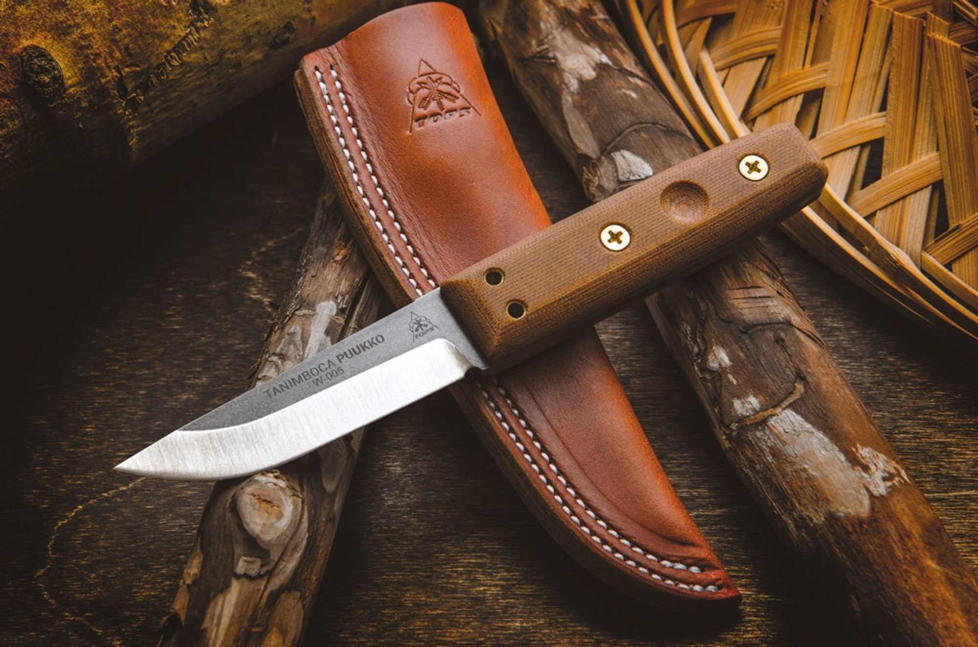 TOPS Tanimboca Puukko Tan Micarta w/ Leather Sheath