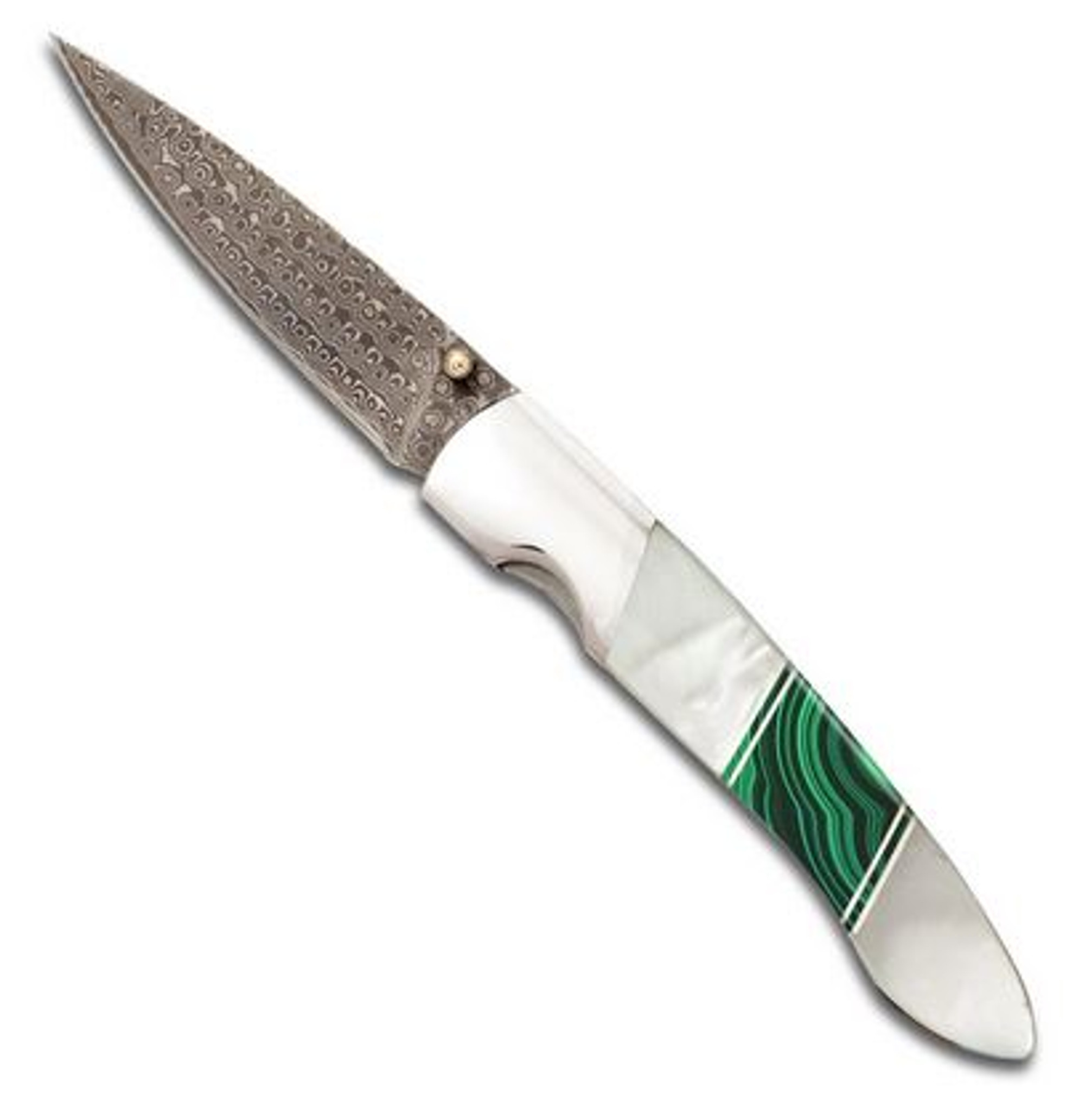Santa Fe Stoneworks Linerlock Damascus - MOP/Malachite