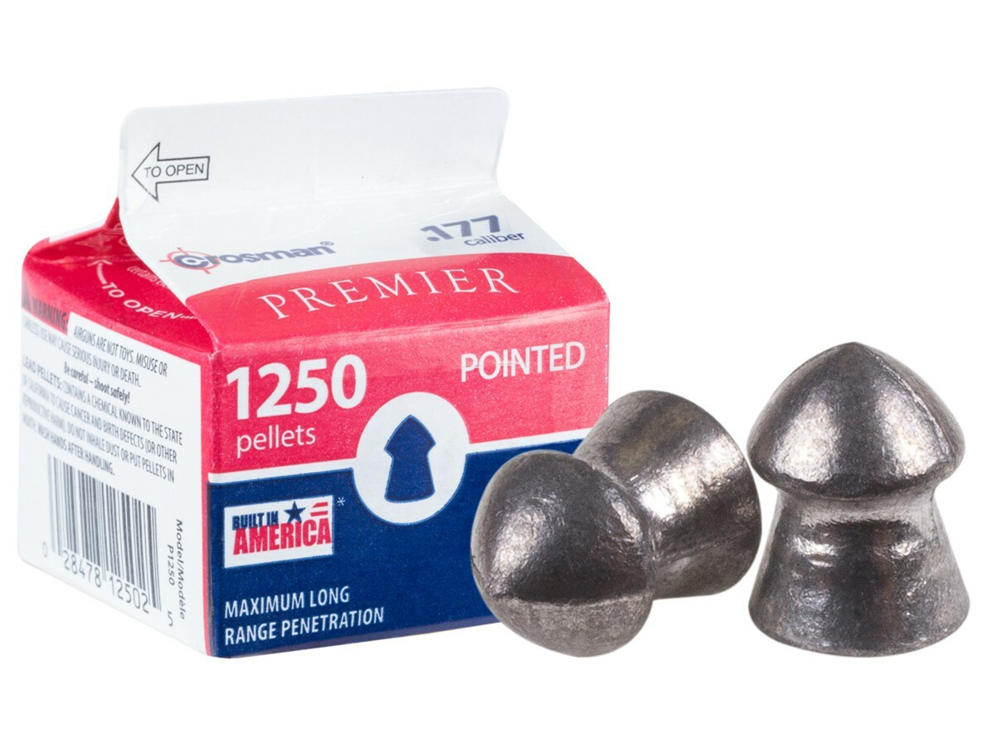 Crosman Pointed 7.4gr .177 Cal. Pellets 1250ct (FOR AIRGUN USE ONLY)