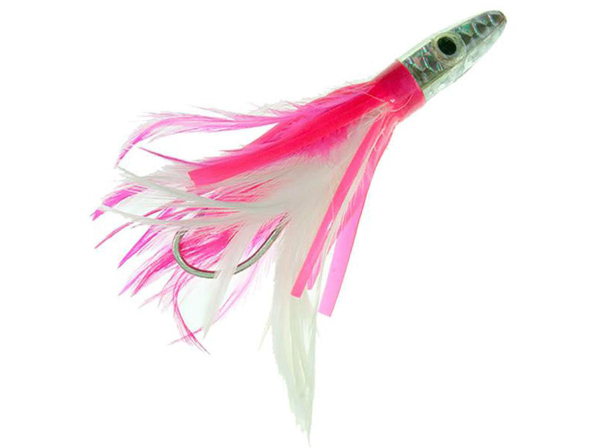 Boone Tuna Treat Rigged Trolling Feather (Color: Pink/White 6" 6/0 Hook)