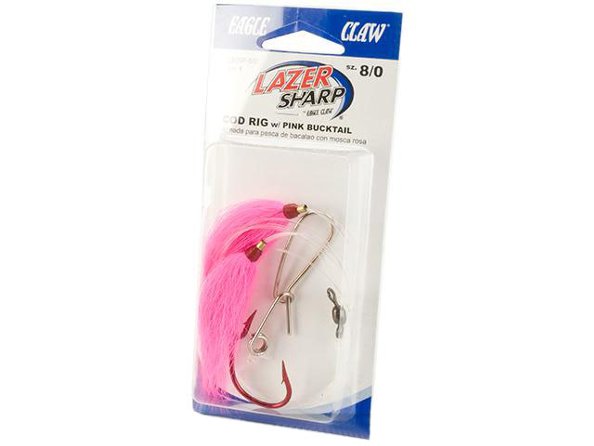 Eagle Claw Double Dropper Cod Rig with Pink Bucktail - (Size: 8/0)