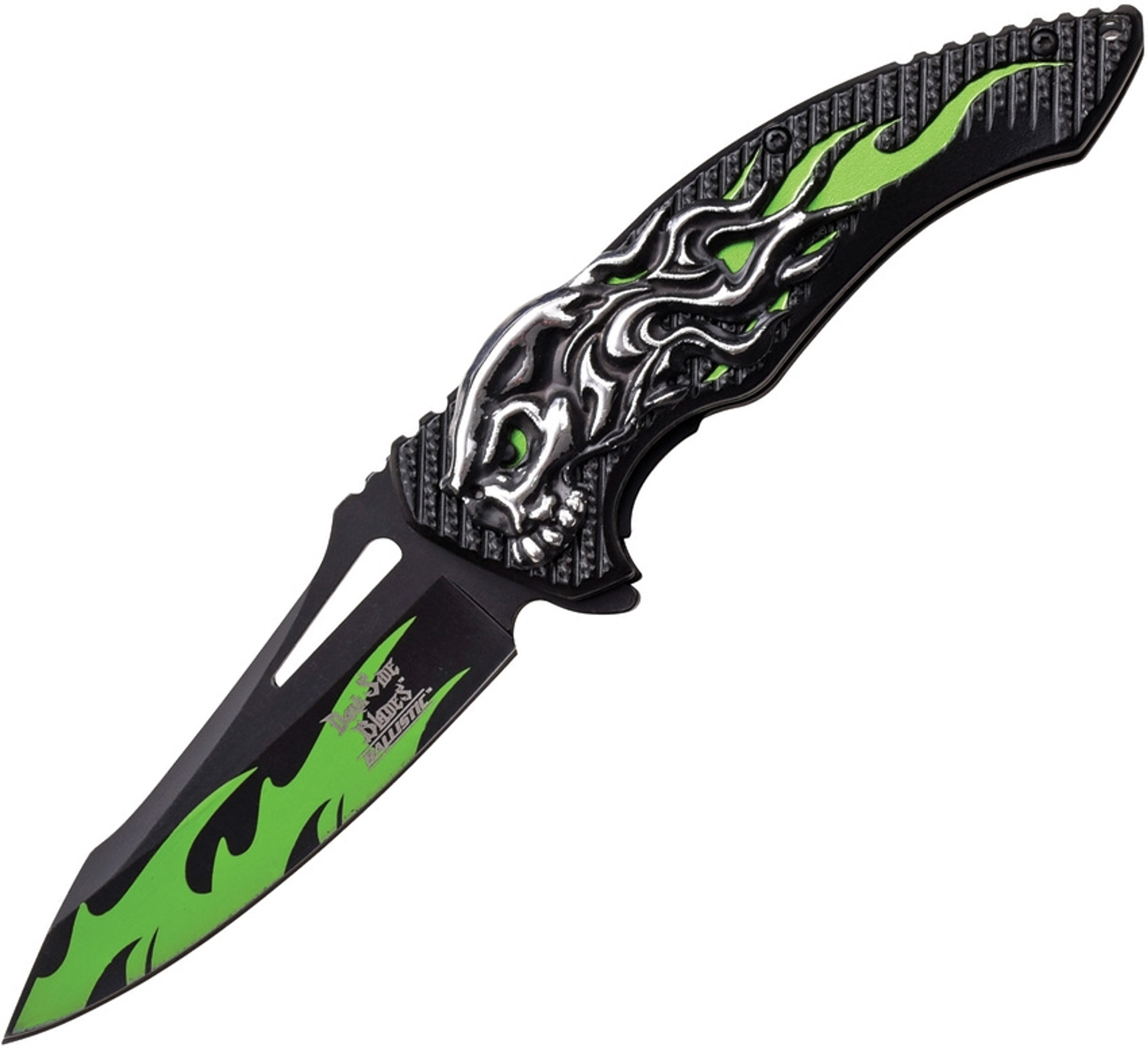 Skull Flame Linerlock A/O Grn