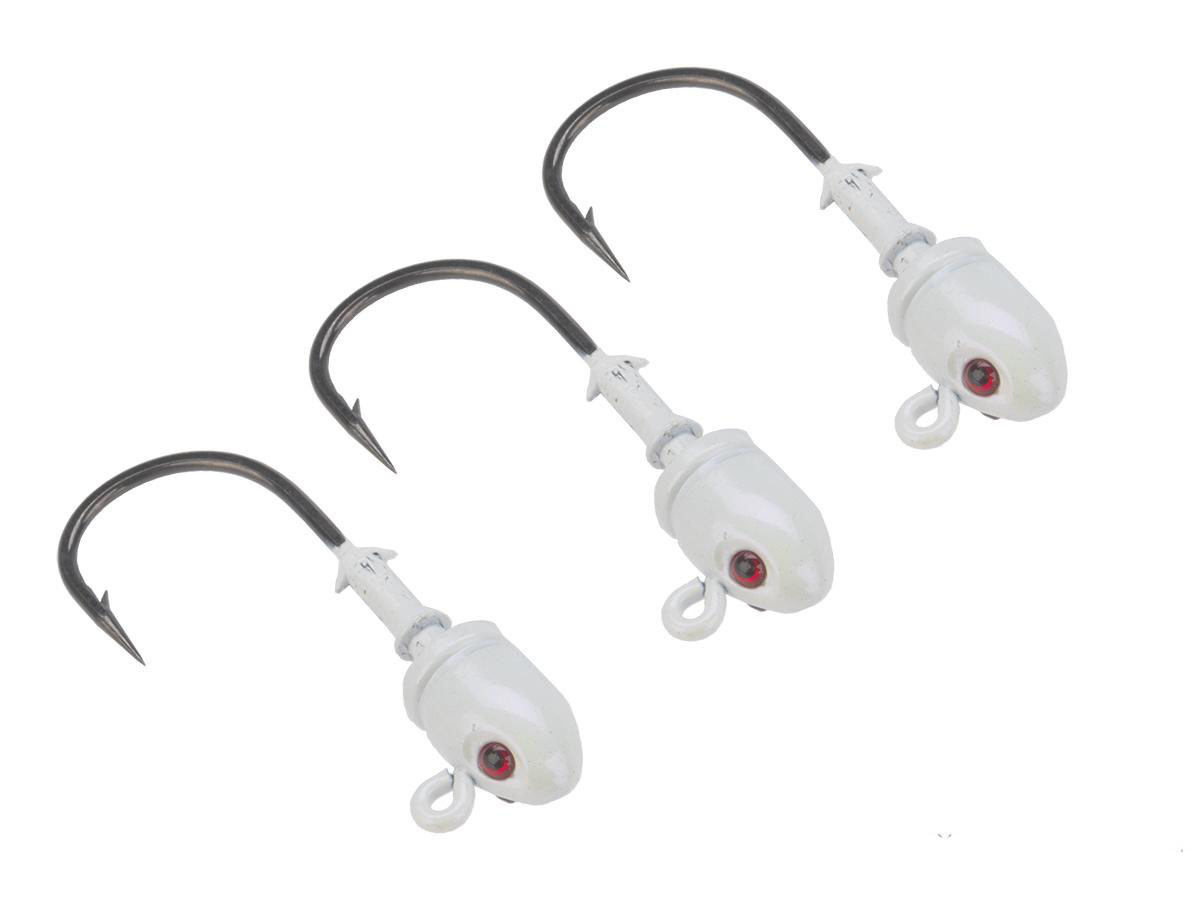 Mustad Bullet Head 1/2 OZ 2X Strong - Pack of 3 (Color: White UV with Red Eyes / Size 4 /0)
