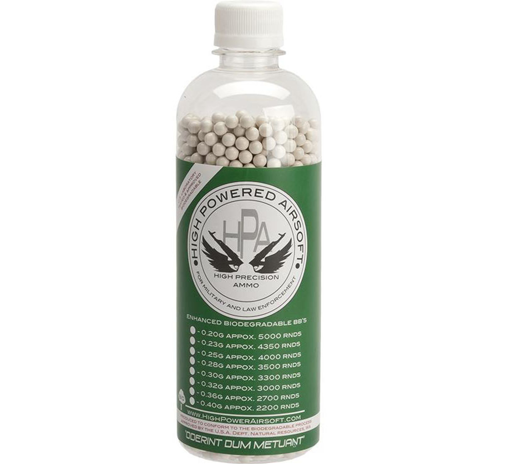 High Power Airsoft (HPA) US Lab Tested Precision Biodegradable 6mm Airsoft BBs (Weight: .40g / 2500rds)