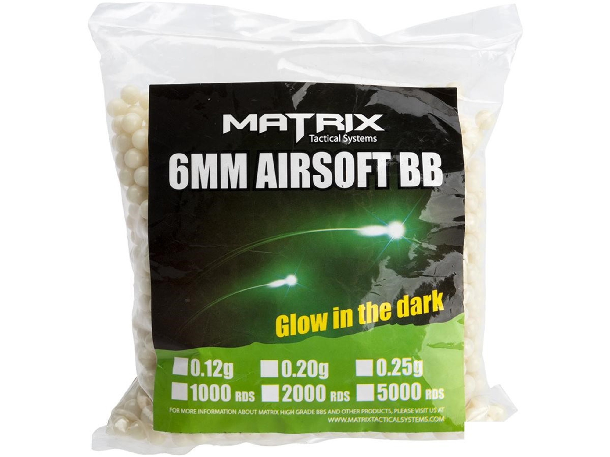 Matrix Match Grade 6mm Glow-in-the-Dark Airsoft Tracer BB (Model: 0.25g Green 2000rds)