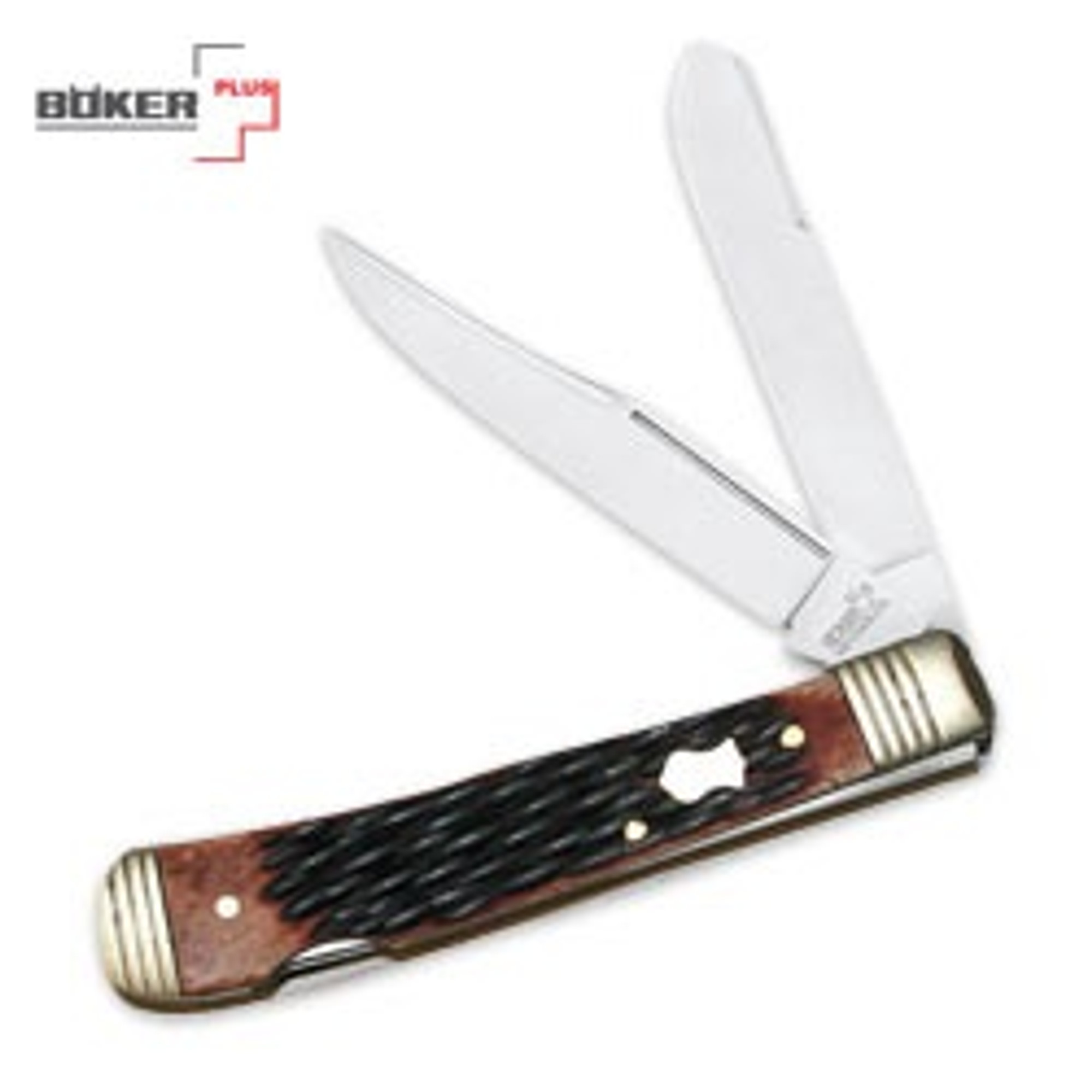 Boker Plus Double Lock Jigged Brown Trapper Folding Knife