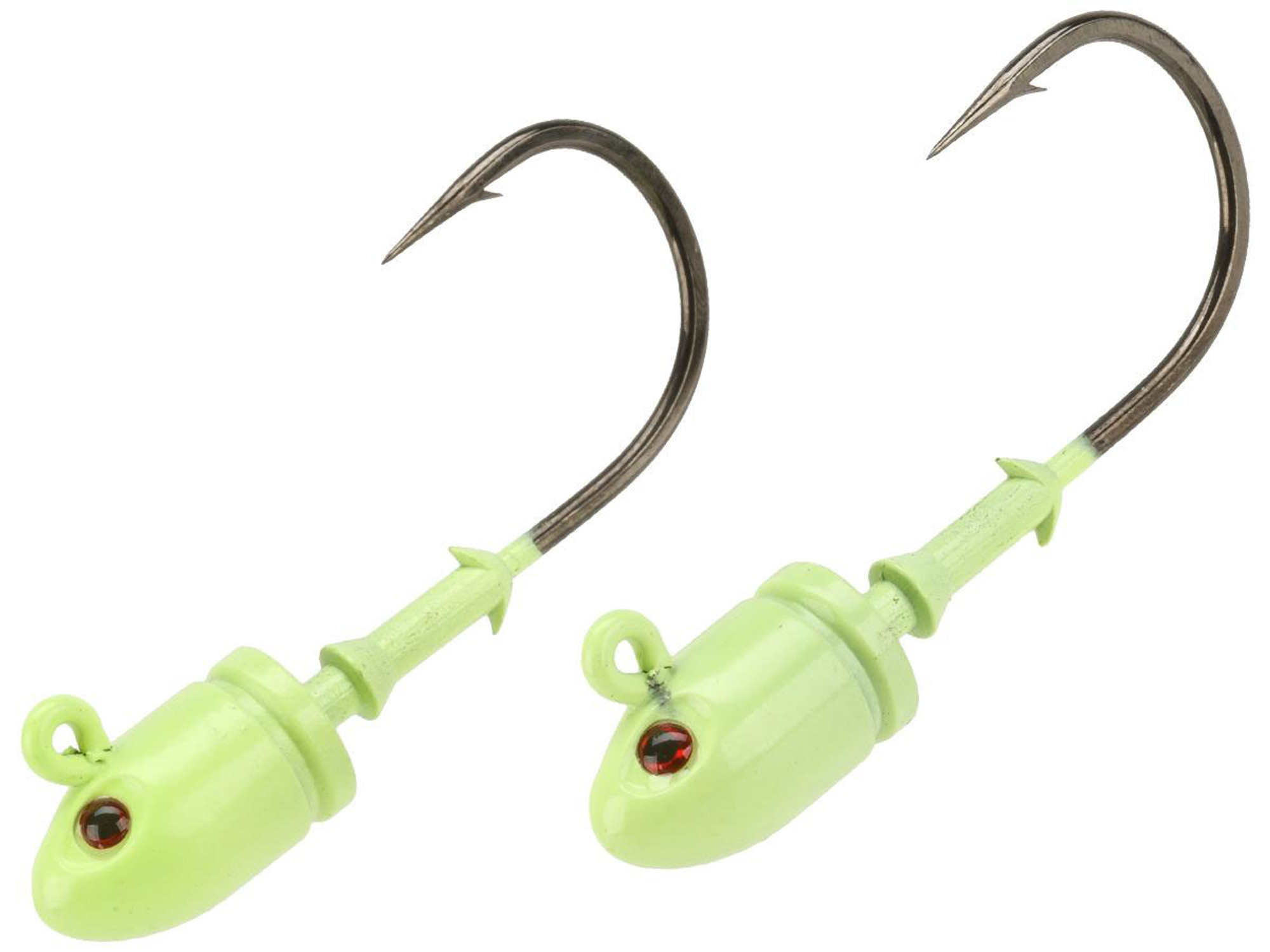 Mustad Bullet Head 1 OZ 2X Strong - Pack of 2 (Color: Green Glow UV with Red Eyes / Size 6/0)