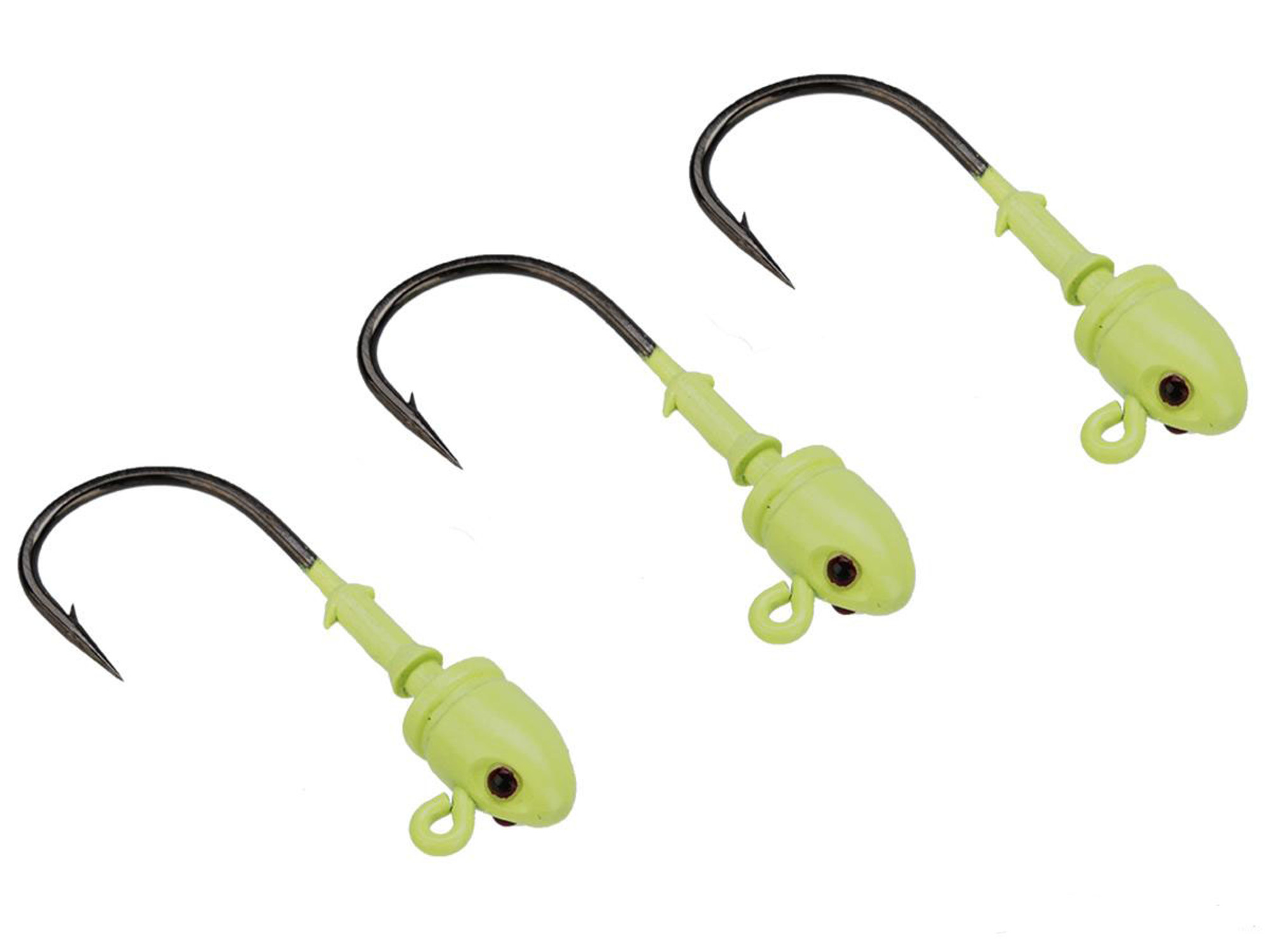 Mustad Bullet Head 1/2 OZ 1X Strong 2XL - Pack of 3 (Color: Green Glow UV with Red Eyes / Size 4/0)