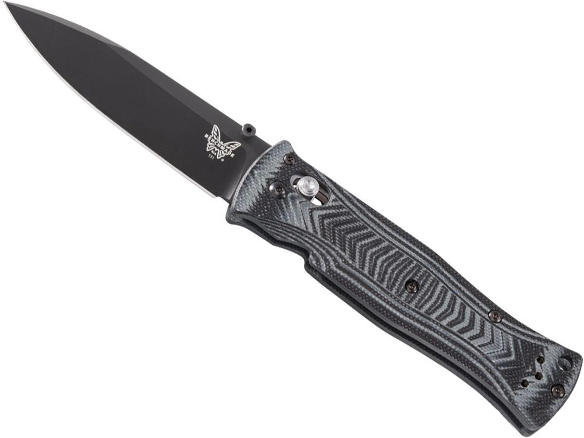 Benchmade / Pardue Folding Knife (Model: Drop Point / Black Plain Edge / Gray-Black Textured G10)