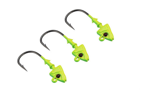 Mustad Shad/Darter Head 1/8 OZ 2X Strong - Pack of 3 (Color: Green Glow UV with Red Eyes / Size 1/0)
