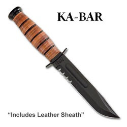 KaBar 1218 USMC Serrated Knife w/ Leather Sheath Hero Outdoors